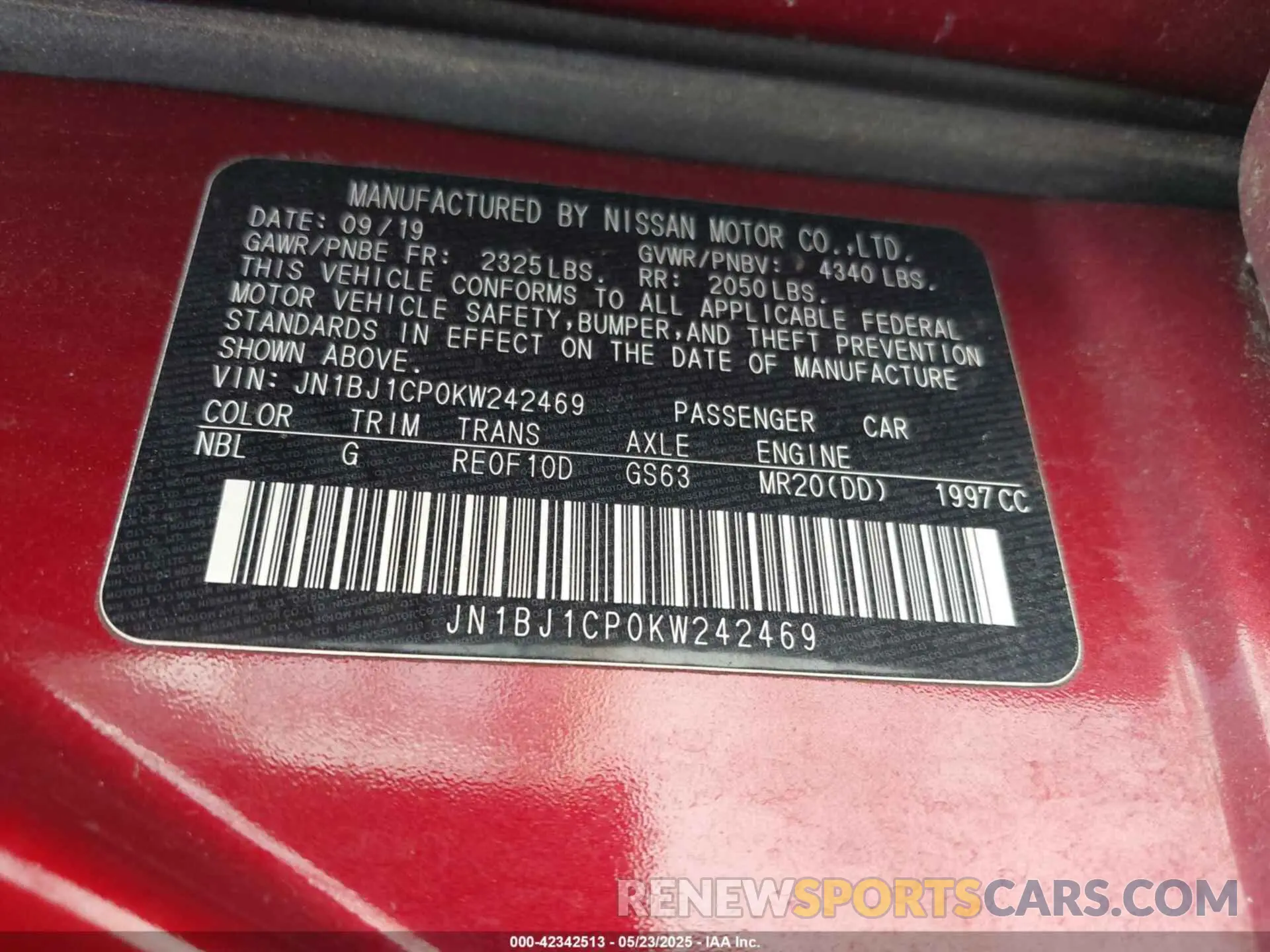 9 fotografías del automóvil dañado JN1BJ1CP0KW242469 NISSAN ROGUE SPORT 2019