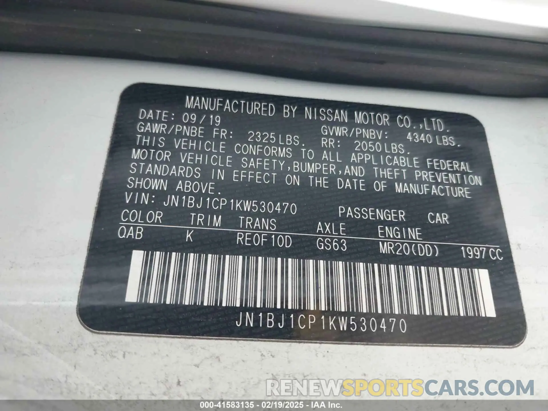 9 fotografías del automóvil dañado JN1BJ1CP1KW530470 NISSAN ROGUE SPORT 2019
