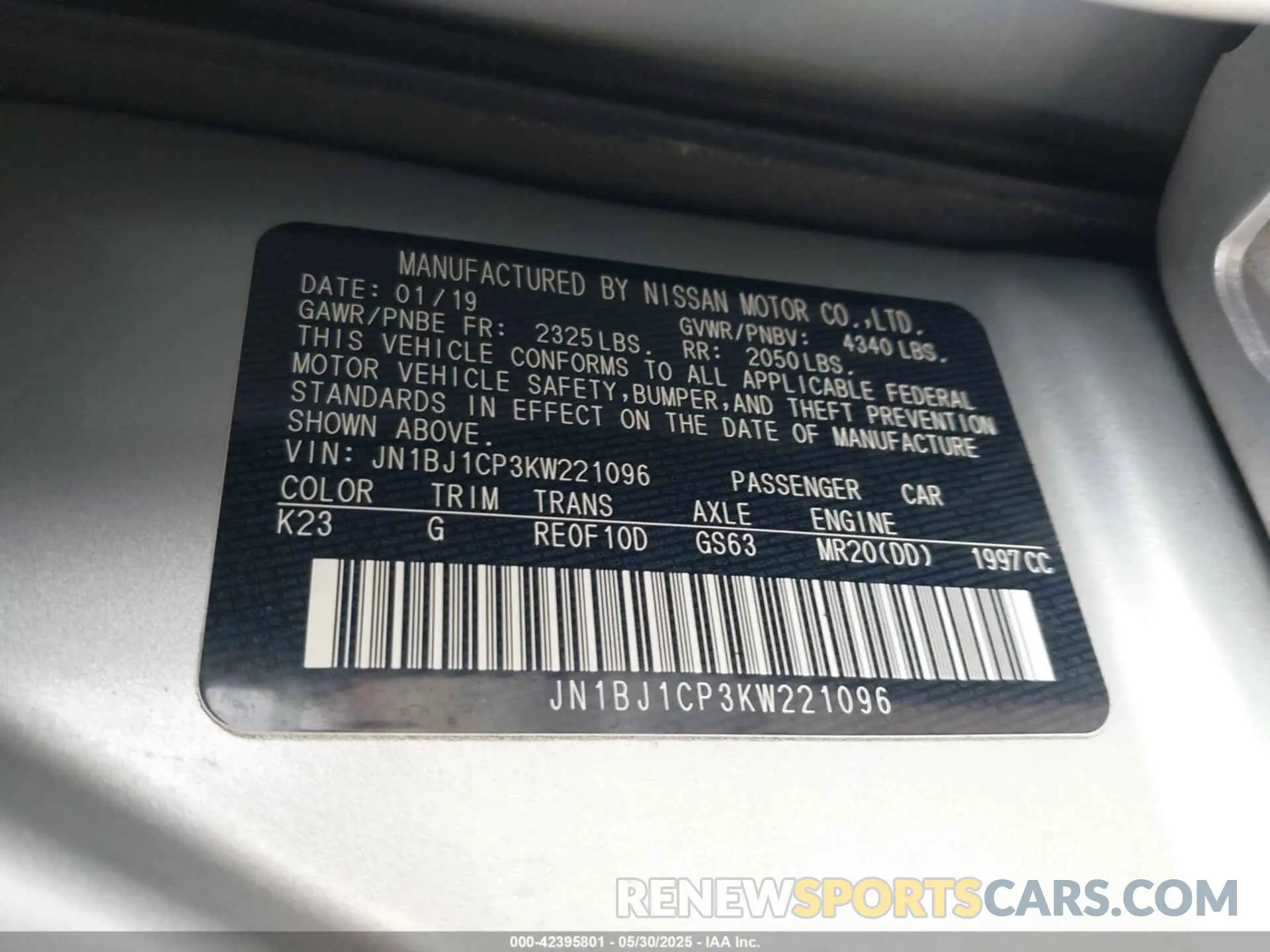 9 fotografías del automóvil dañado JN1BJ1CP3KW221096 NISSAN ROGUE SPORT 2019