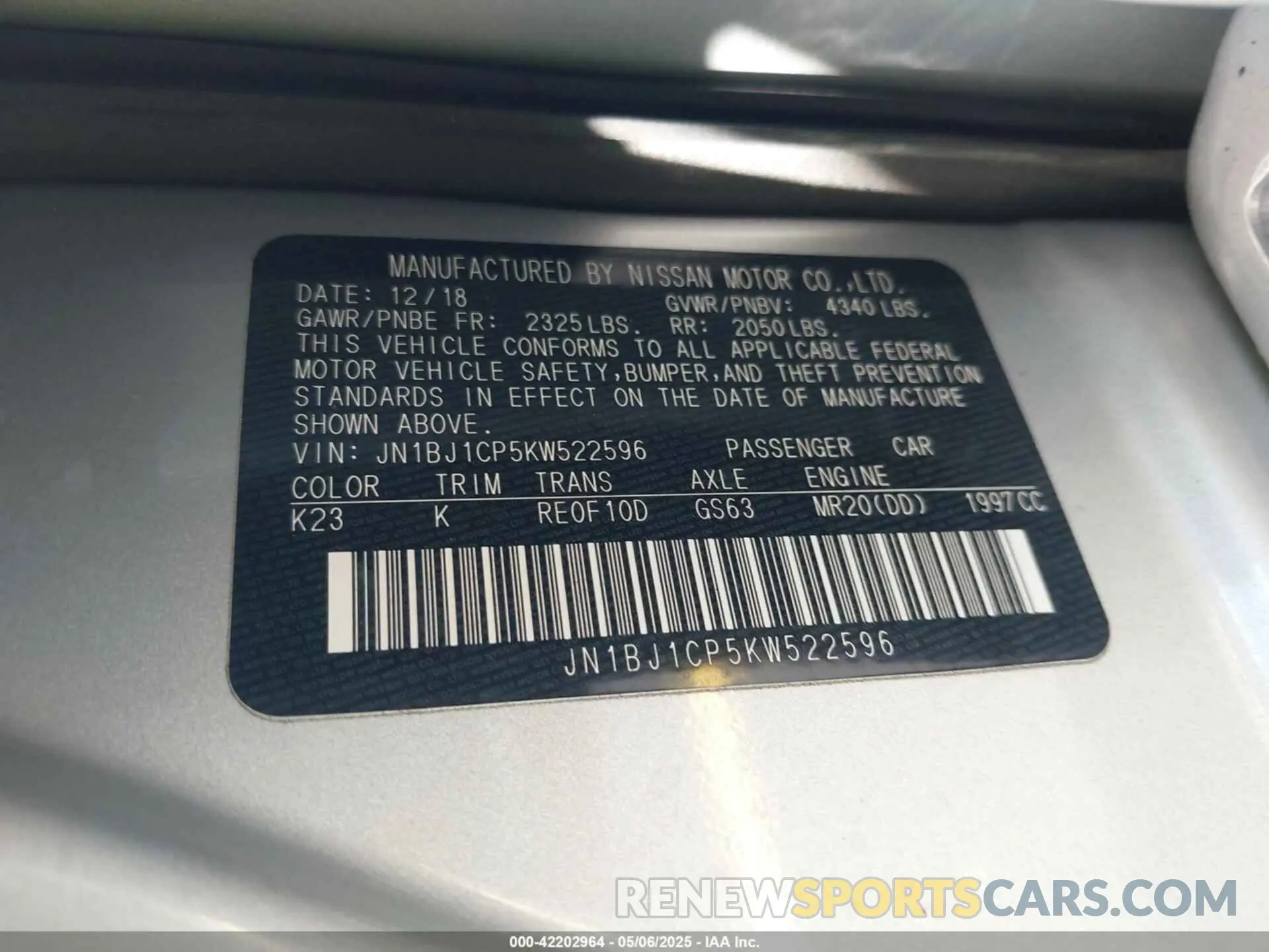 9 fotografías del automóvil dañado JN1BJ1CP5KW522596 NISSAN ROGUE SPORT 2019