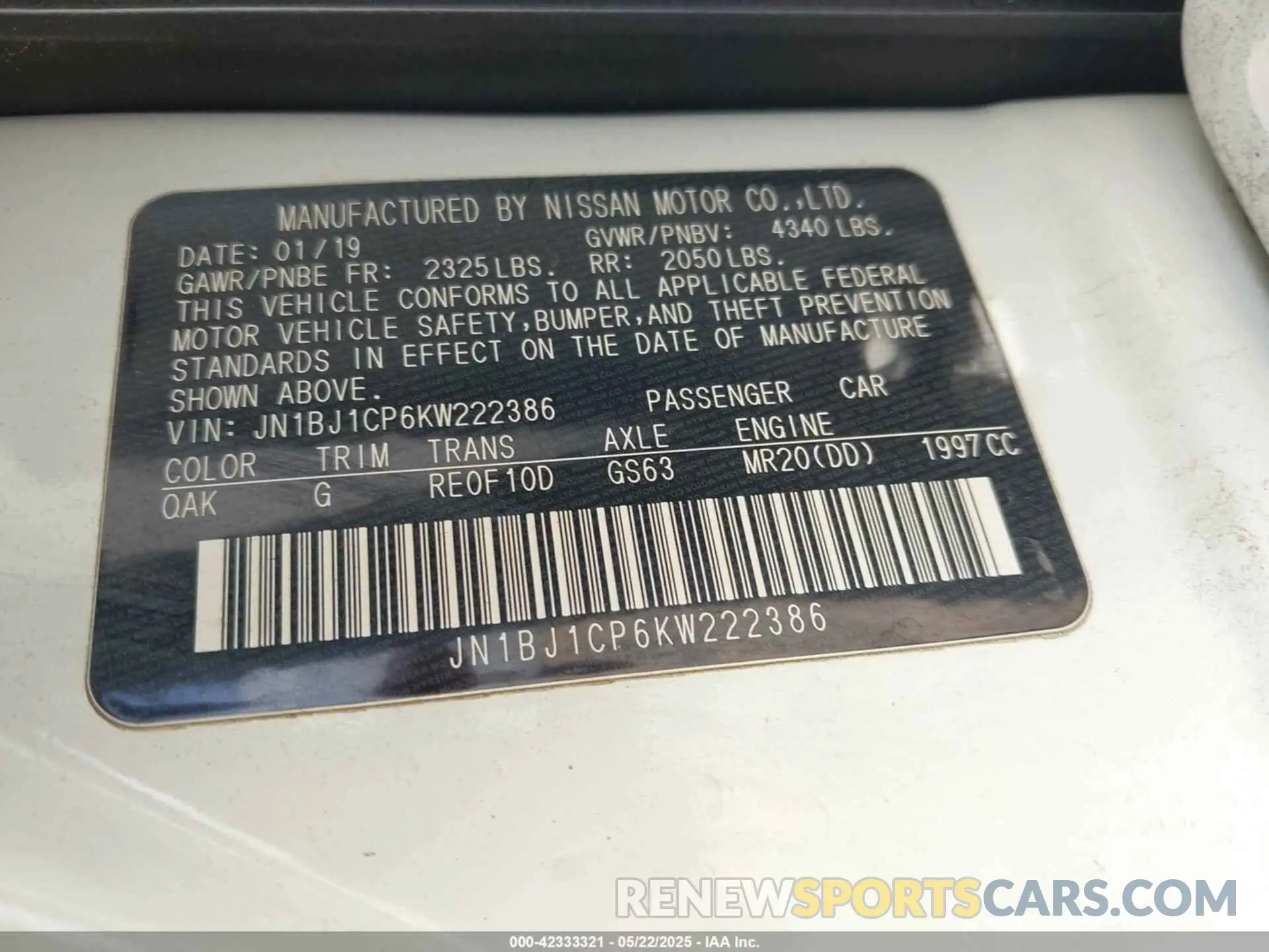9 fotografías del automóvil dañado JN1BJ1CP6KW222386 NISSAN ROGUE SPORT 2019