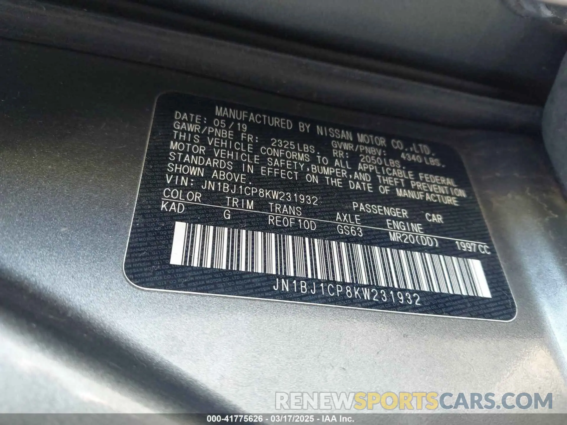 9 fotografías del automóvil dañado JN1BJ1CP8KW231932 NISSAN ROGUE SPORT 2019