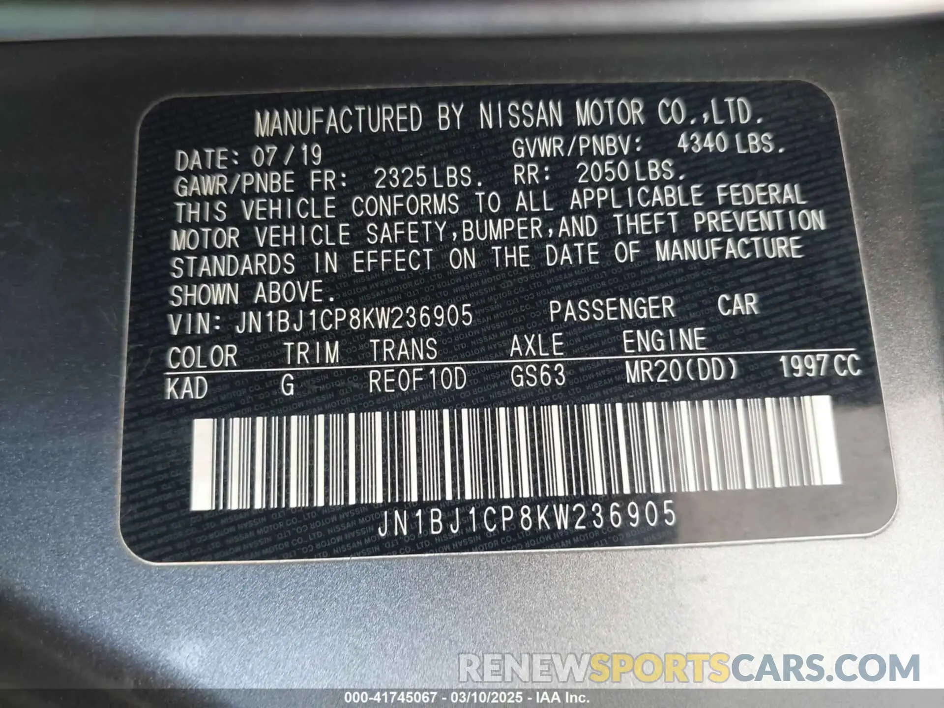 9 fotografías del automóvil dañado JN1BJ1CP8KW236905 NISSAN ROGUE SPORT 2019