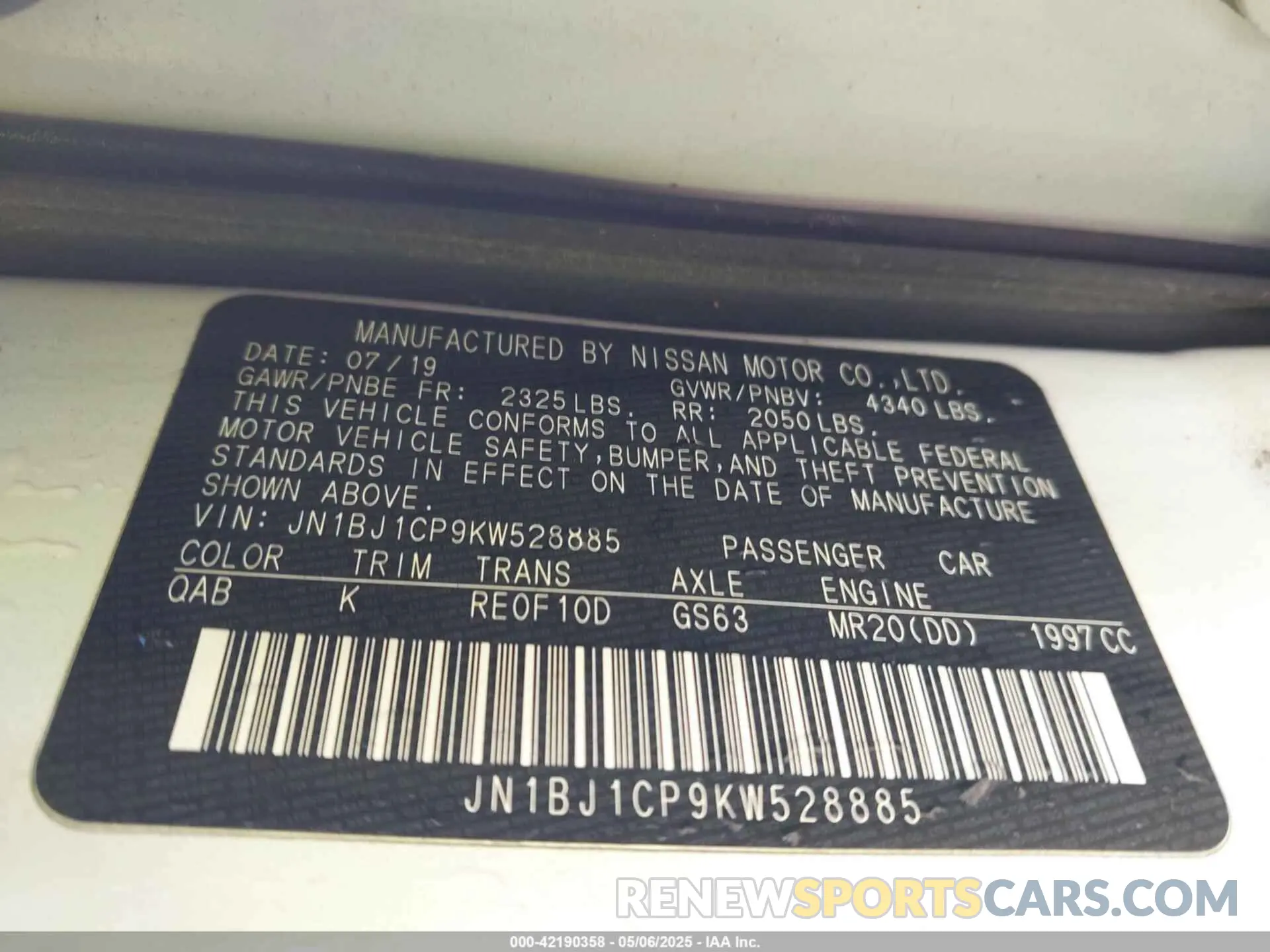 9 fotografías del automóvil dañado JN1BJ1CP9KW528885 NISSAN ROGUE SPORT 2019