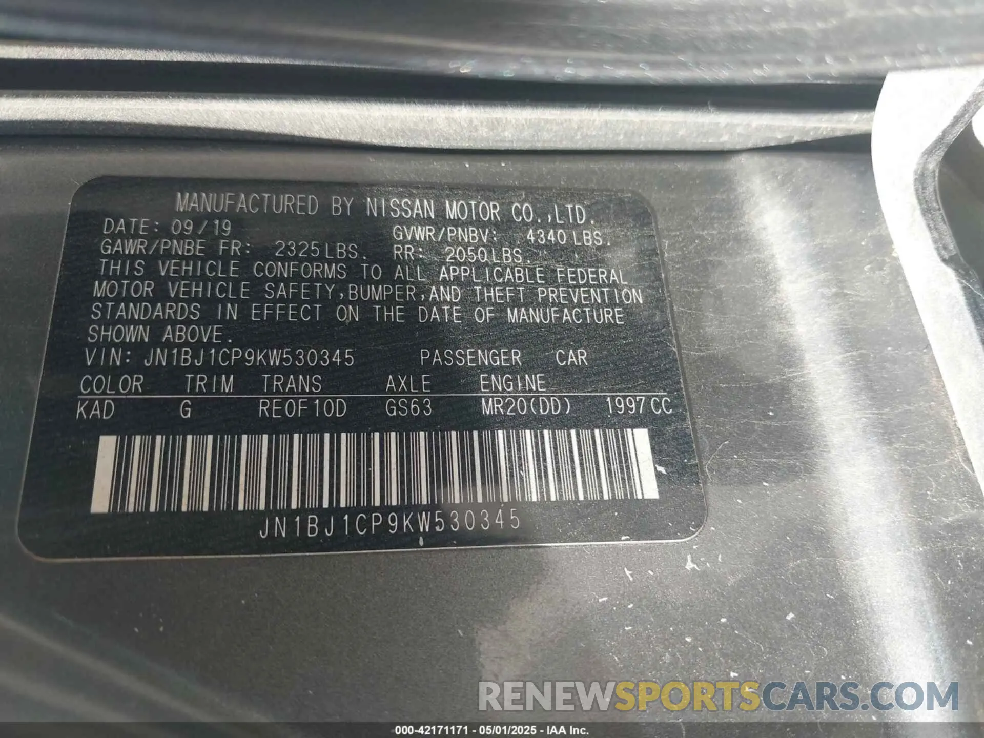 9 fotografías del automóvil dañado JN1BJ1CP9KW530345 NISSAN ROGUE SPORT 2019