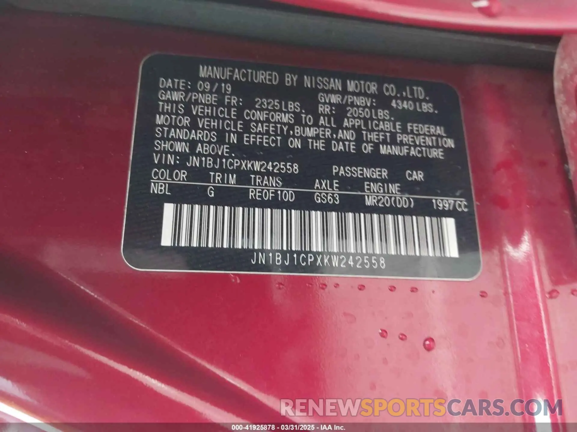 9 fotografías del automóvil dañado JN1BJ1CPXKW242558 NISSAN ROGUE SPORT 2019