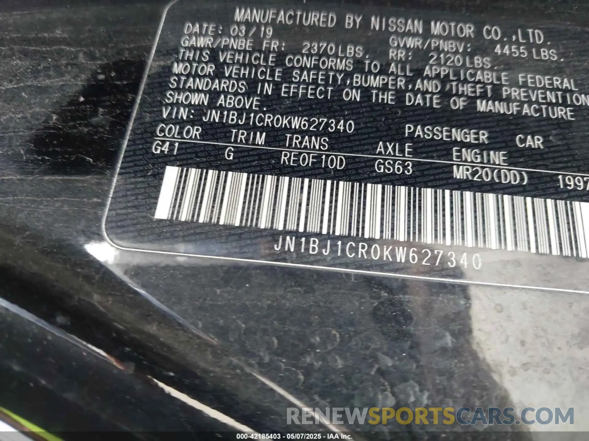 9 fotografías del automóvil dañado JN1BJ1CR0KW627340 NISSAN ROGUE SPORT 2019