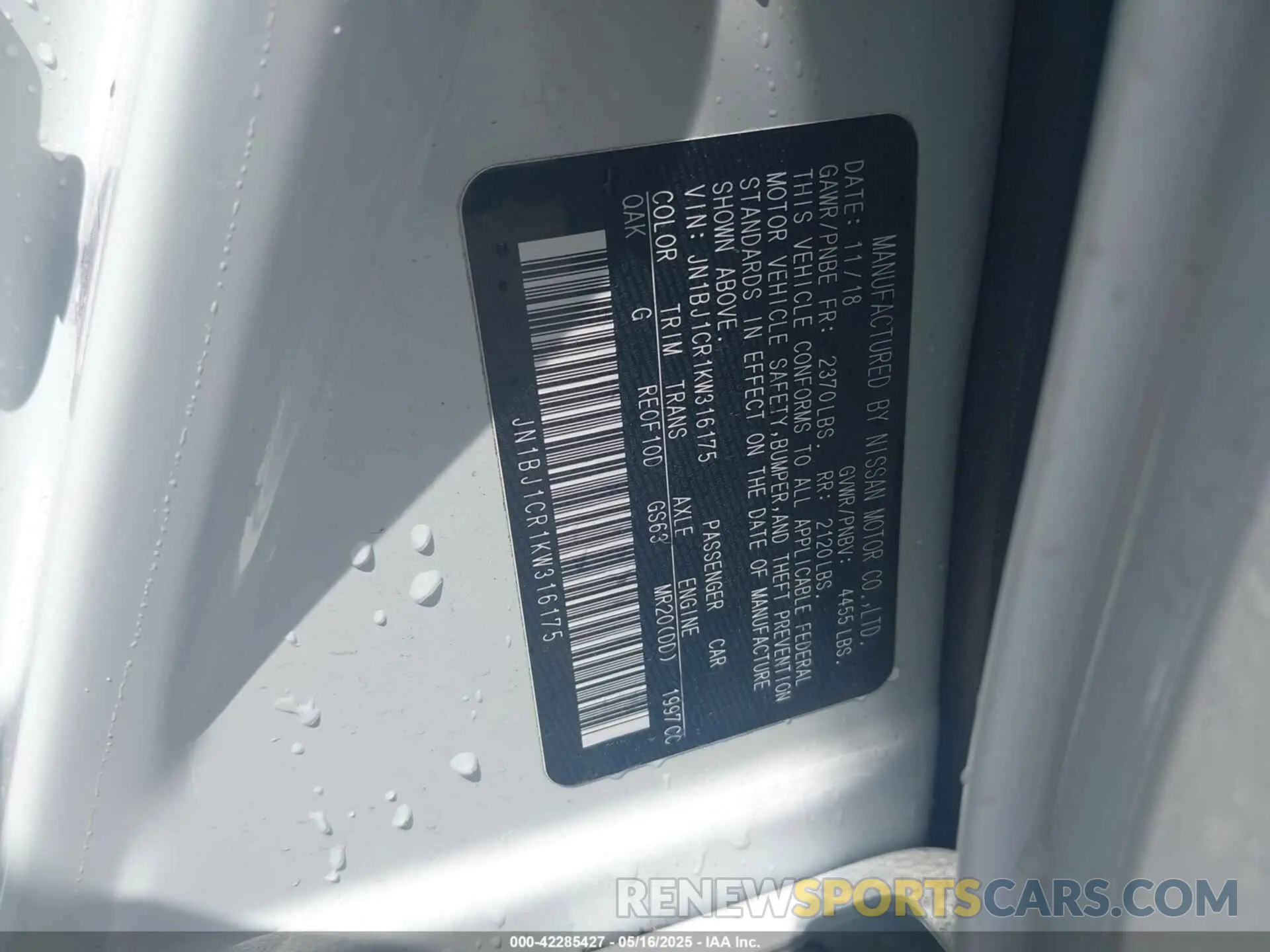 9 fotografías del automóvil dañado JN1BJ1CR1KW316175 NISSAN ROGUE SPORT 2019