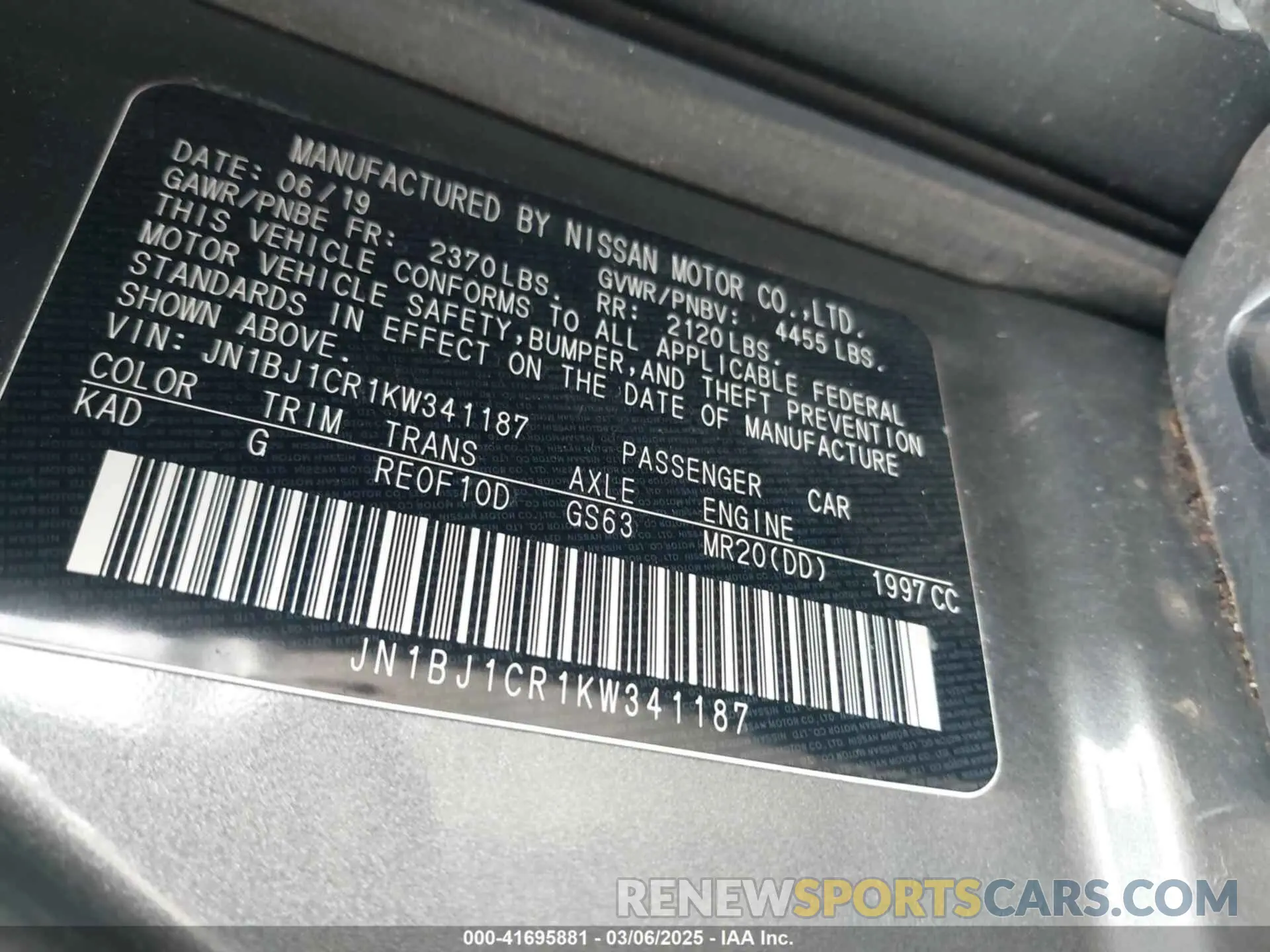9 fotografías del automóvil dañado JN1BJ1CR1KW341187 NISSAN ROGUE SPORT 2019