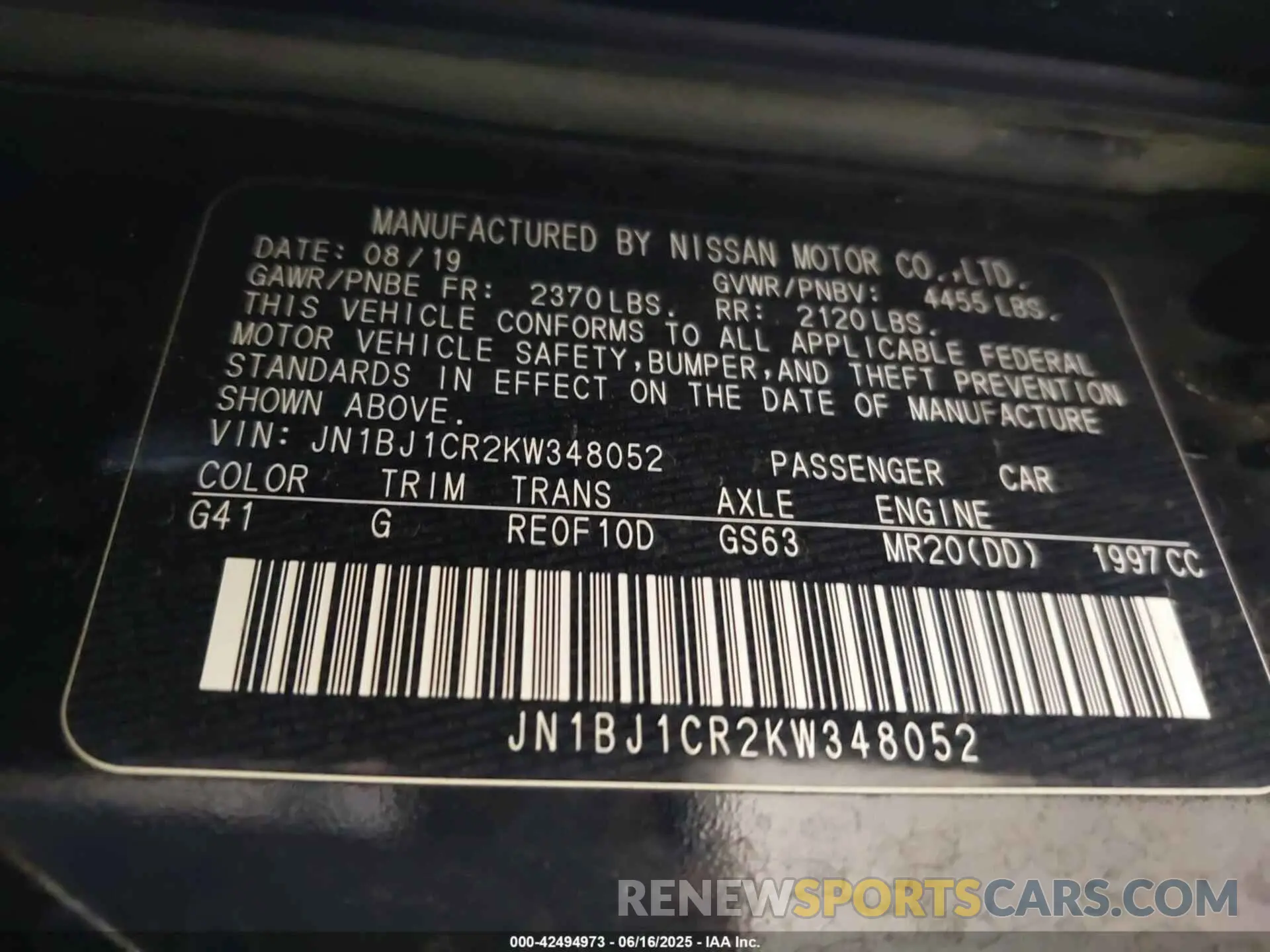 9 fotografías del automóvil dañado JN1BJ1CR2KW348052 NISSAN ROGUE SPORT 2019