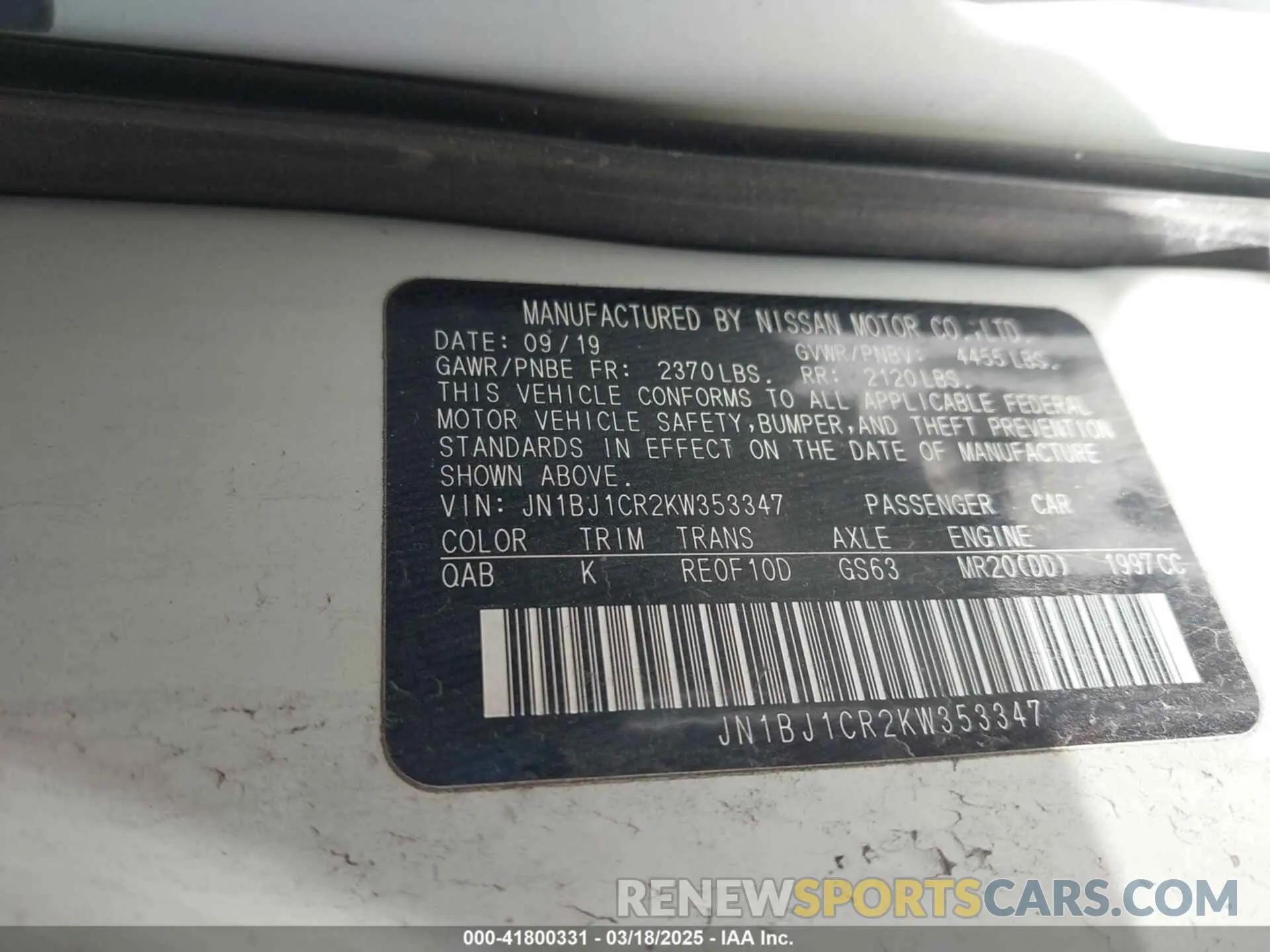 9 fotografías del automóvil dañado JN1BJ1CR2KW353347 NISSAN ROGUE SPORT 2019