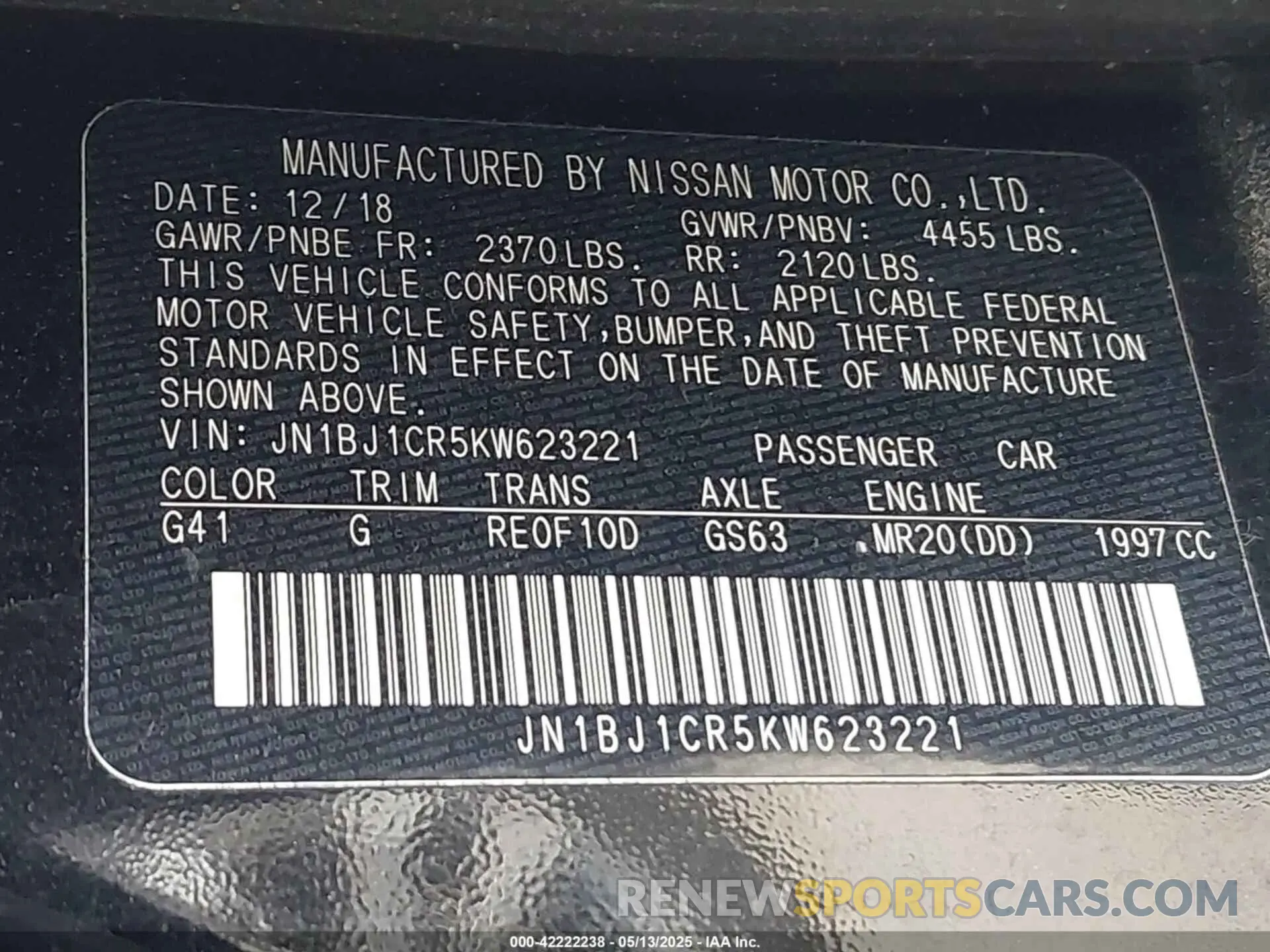 9 fotografías del automóvil dañado JN1BJ1CR5KW623221 NISSAN ROGUE SPORT 2019