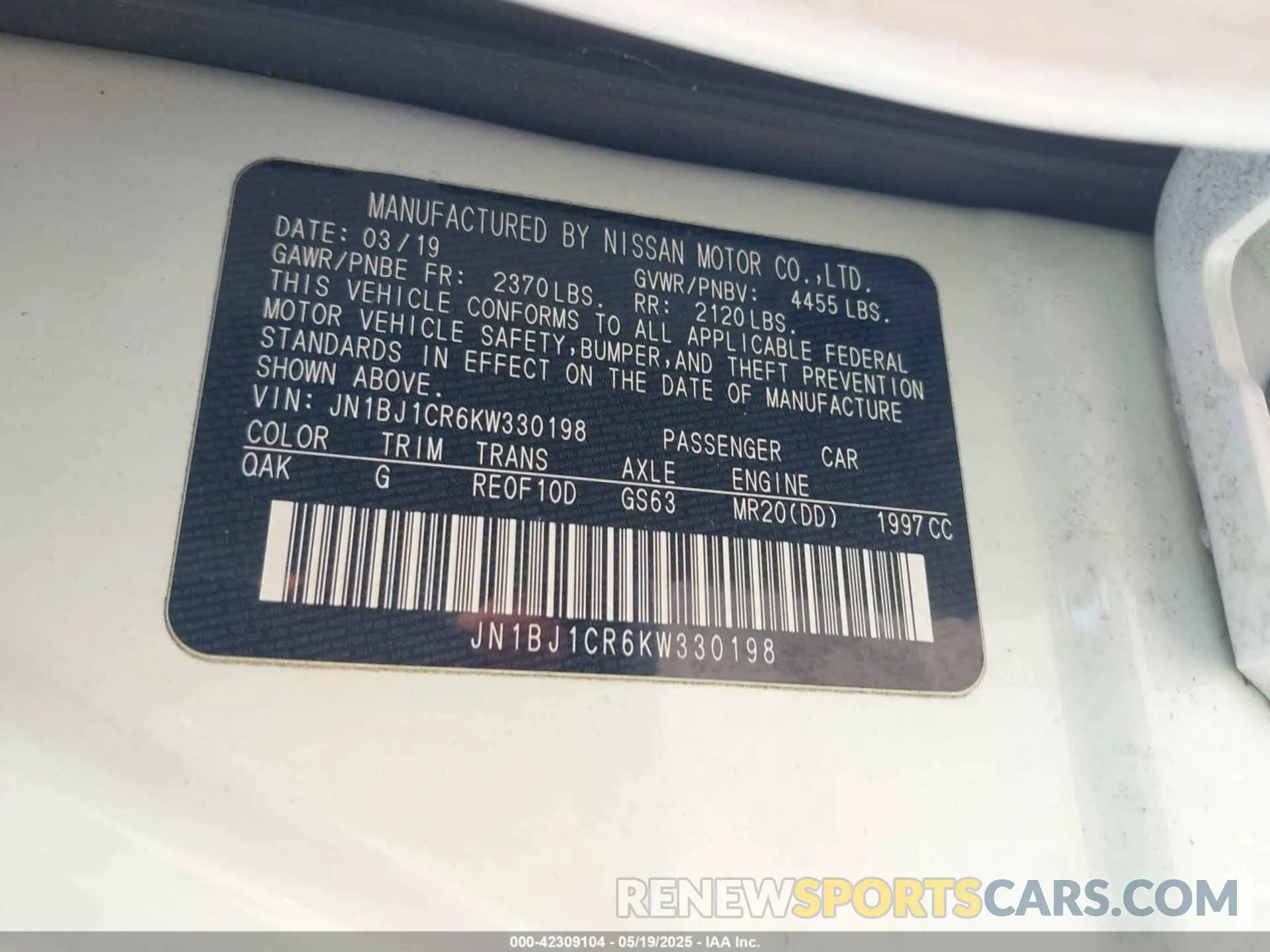9 fotografías del automóvil dañado JN1BJ1CR6KW330198 NISSAN ROGUE SPORT 2019