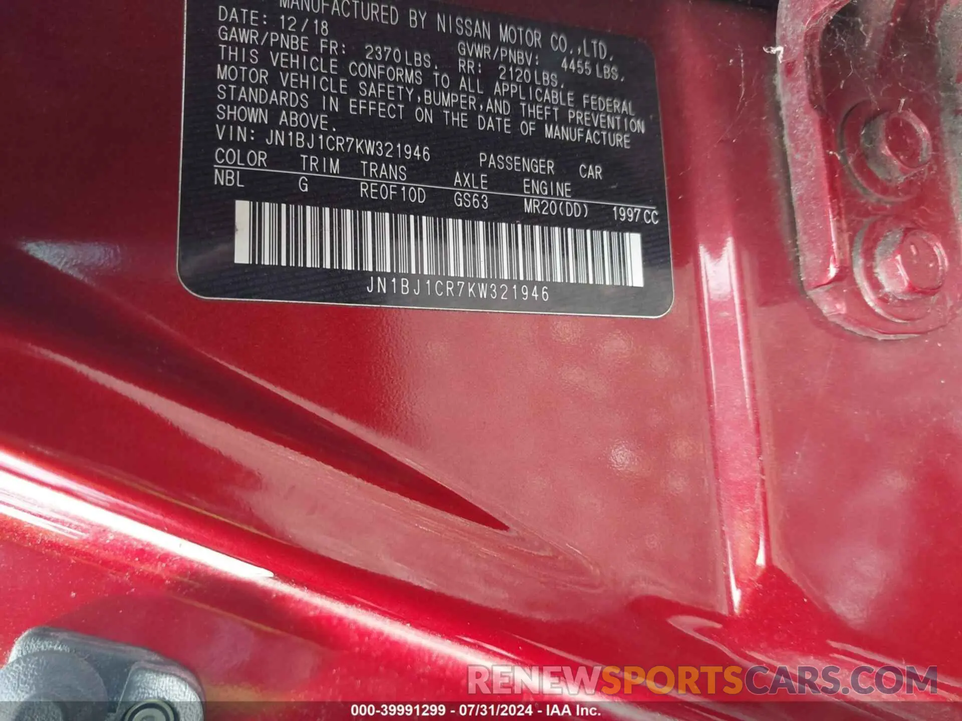9 fotografías del automóvil dañado JN1BJ1CR7KW321946 NISSAN ROGUE SPORT 2019