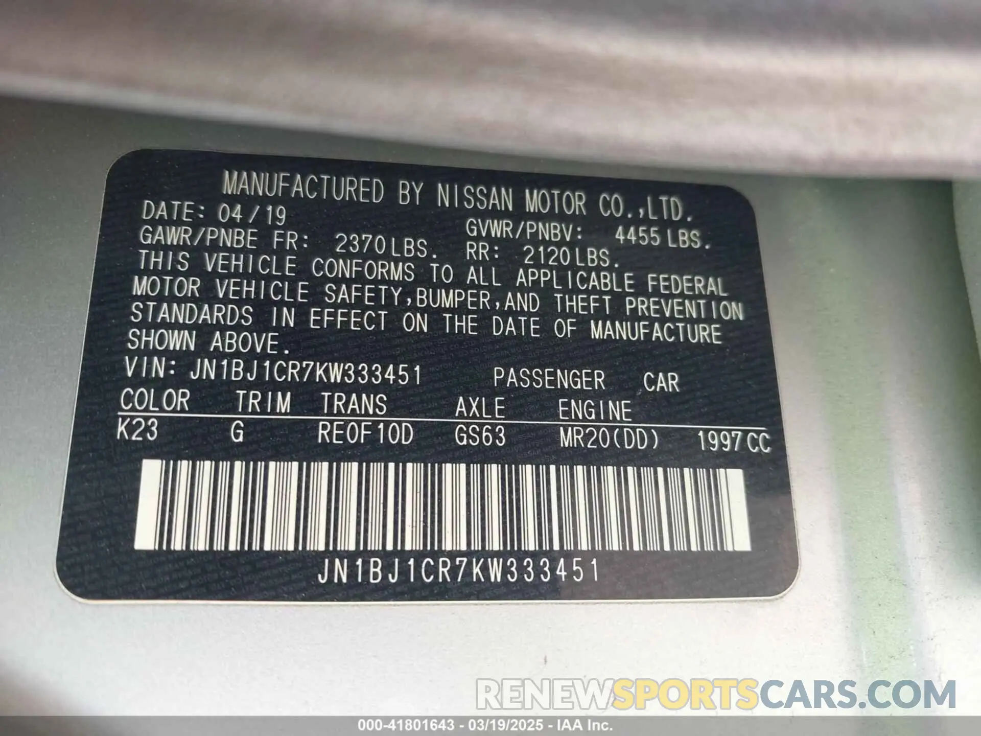 9 fotografías del automóvil dañado JN1BJ1CR7KW333451 NISSAN ROGUE SPORT 2019