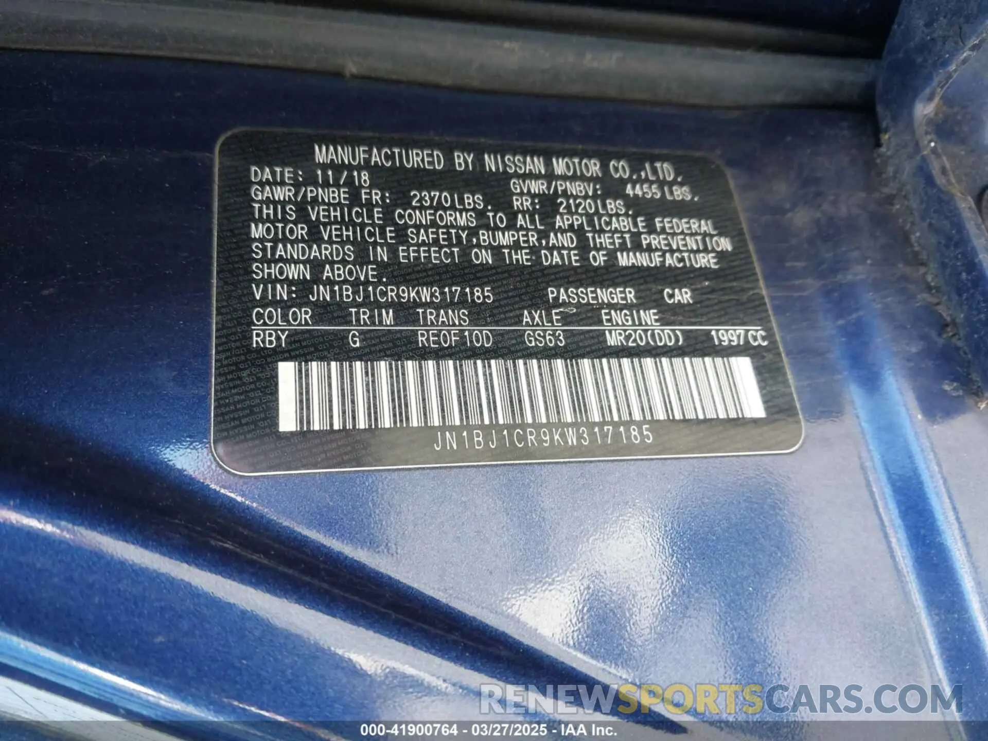 9 fotografías del automóvil dañado JN1BJ1CR9KW317185 NISSAN ROGUE SPORT 2019