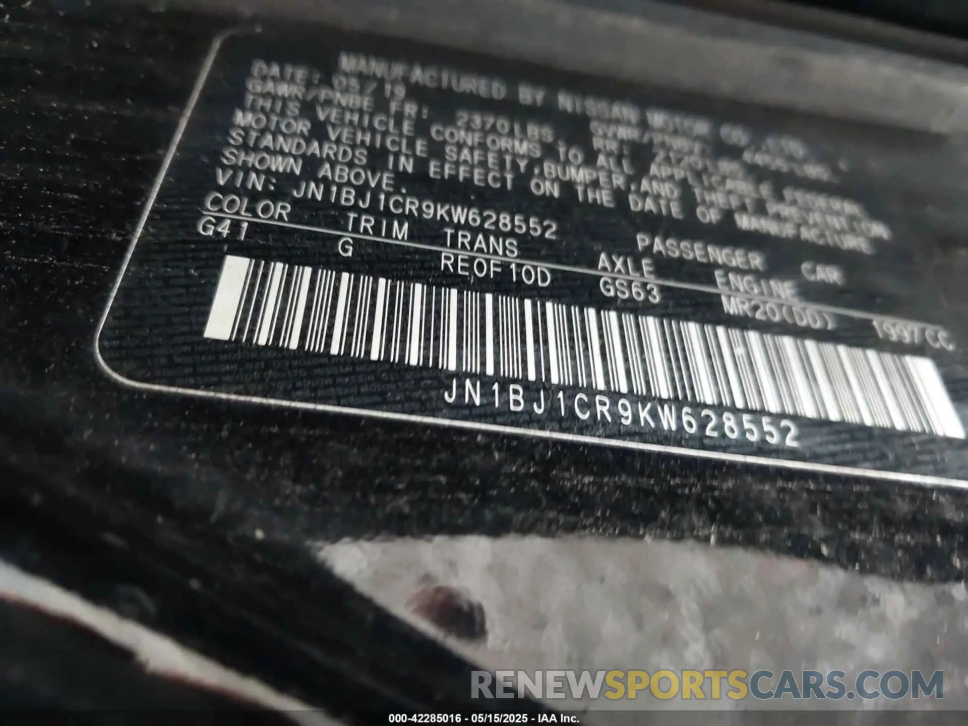 9 fotografías del automóvil dañado JN1BJ1CR9KW628552 NISSAN ROGUE SPORT 2019