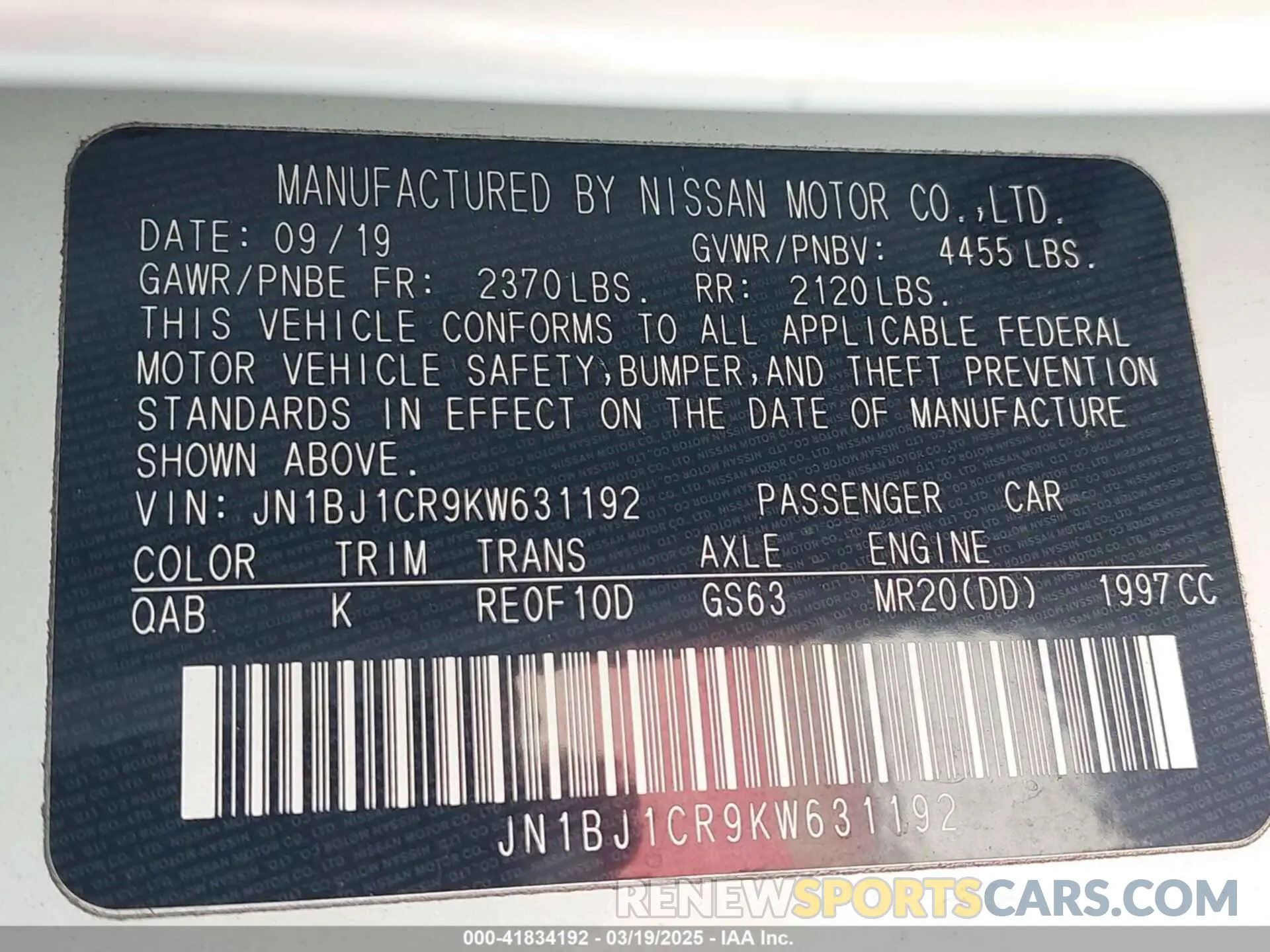9 fotografías del automóvil dañado JN1BJ1CR9KW631192 NISSAN ROGUE SPORT 2019