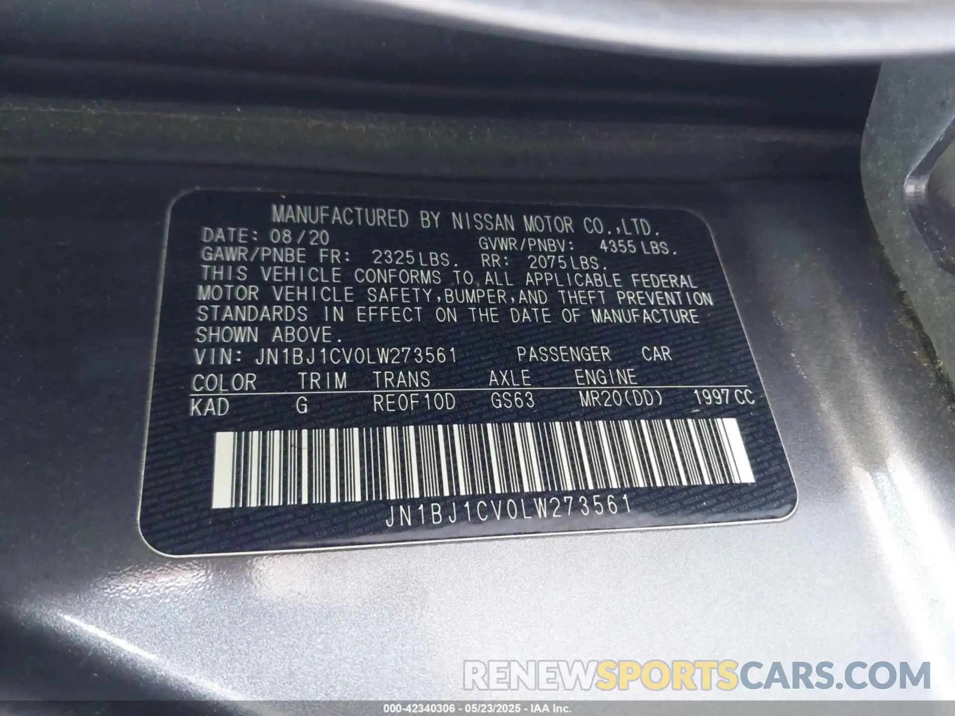 9 fotografías del automóvil dañado JN1BJ1CV0LW273561 NISSAN ROGUE SPORT 2020