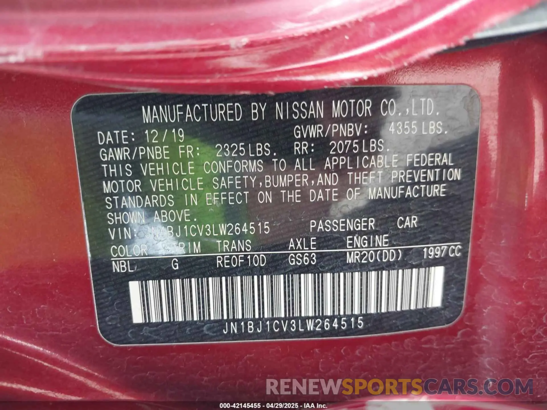 9 fotografías del automóvil dañado JN1BJ1CV3LW264515 NISSAN ROGUE SPORT 2020