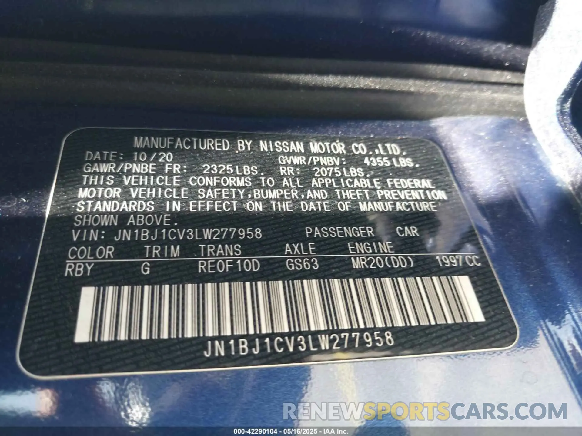 9 fotografías del automóvil dañado JN1BJ1CV3LW277958 NISSAN ROGUE SPORT 2020