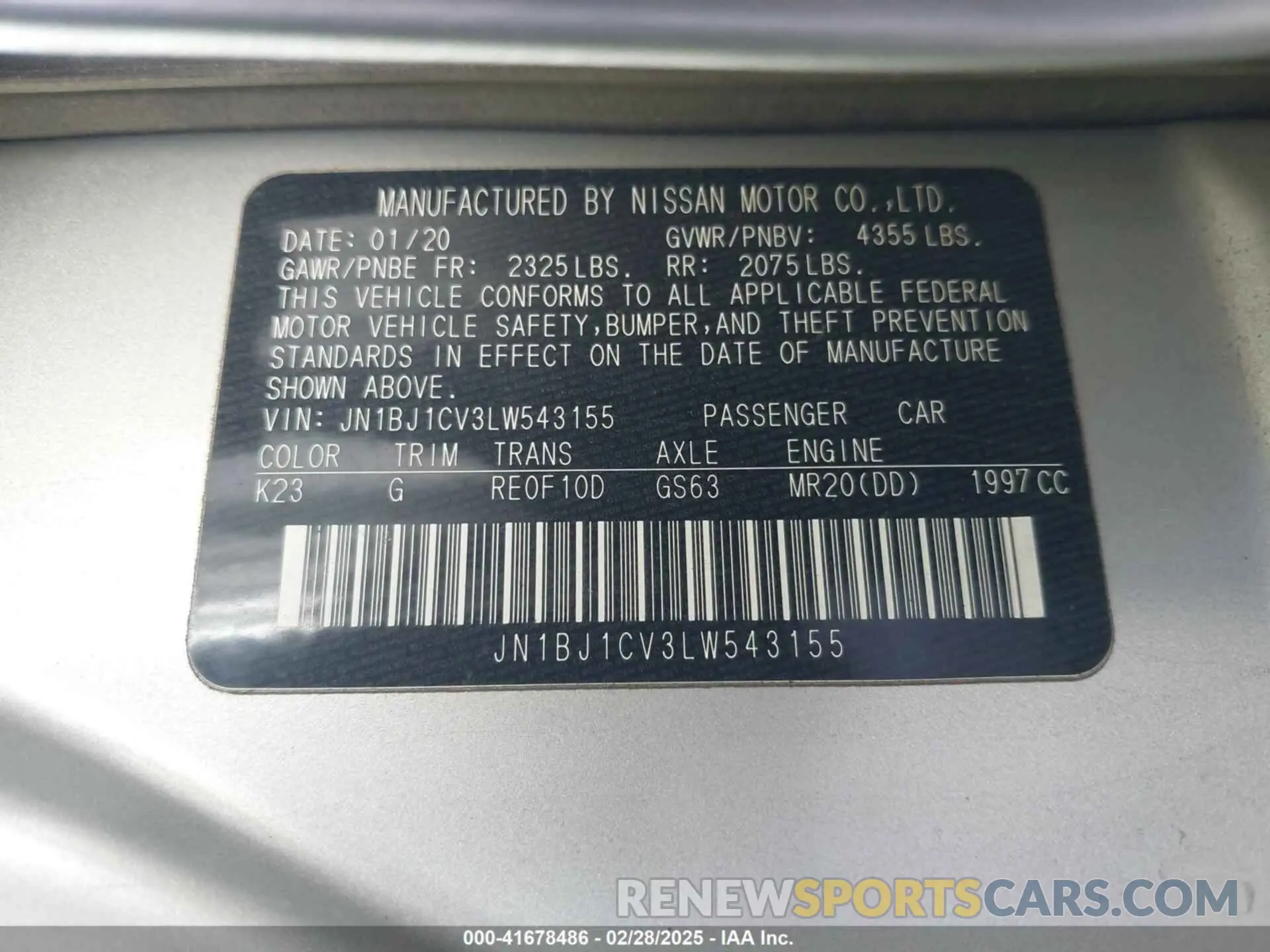9 fotografías del automóvil dañado JN1BJ1CV3LW543155 NISSAN ROGUE SPORT 2020