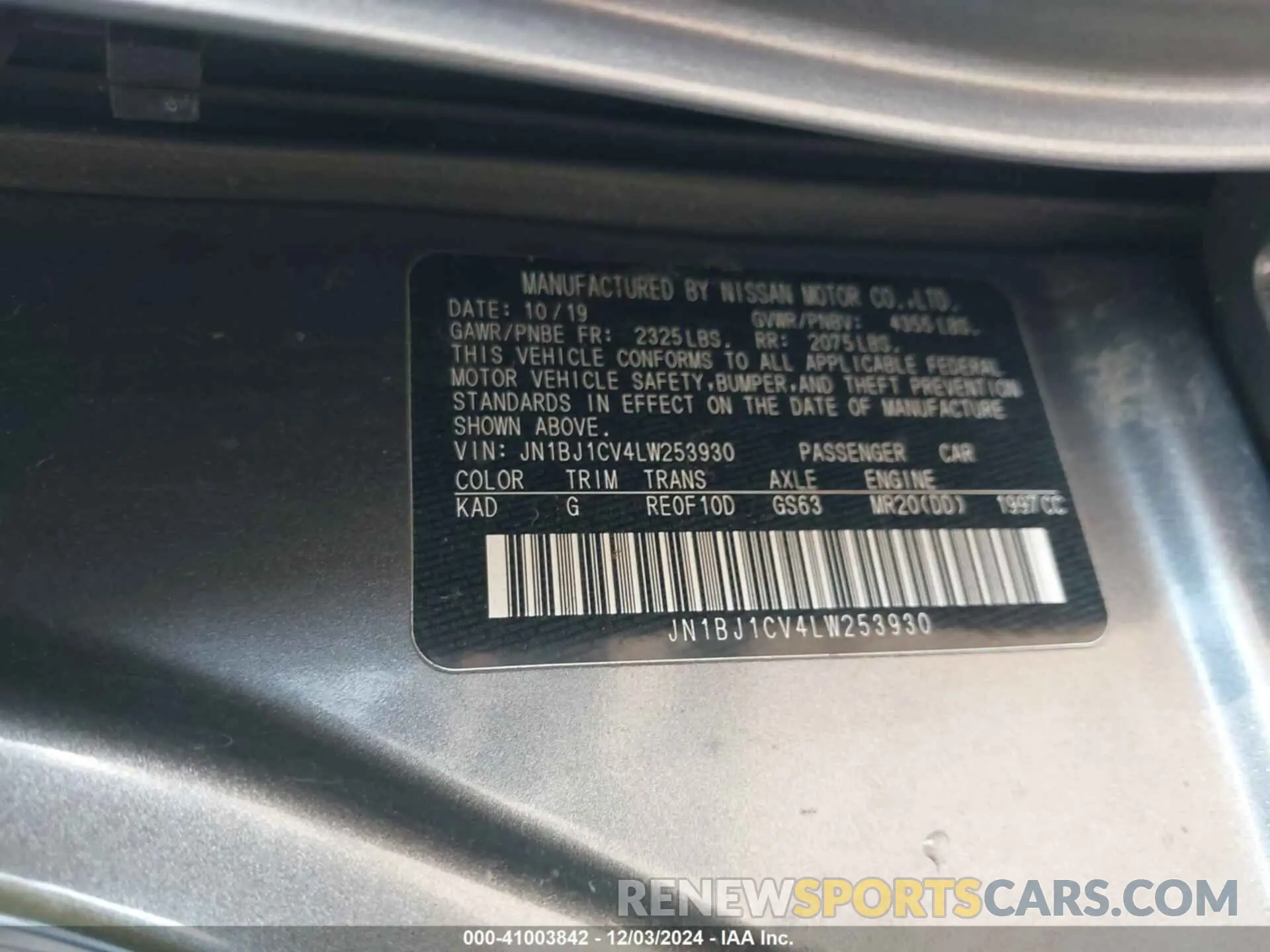 9 fotografías del automóvil dañado JN1BJ1CV4LW253930 NISSAN ROGUE SPORT 2020