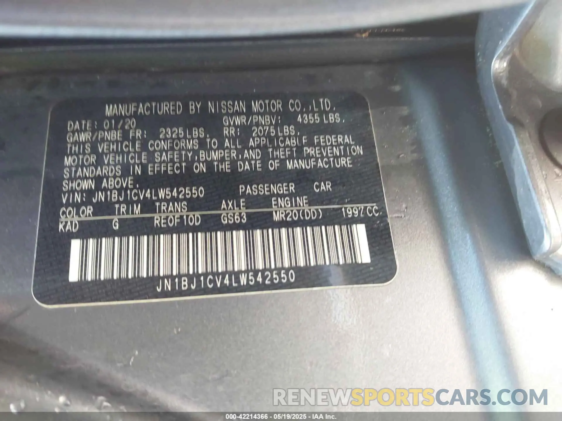 9 fotografías del automóvil dañado JN1BJ1CV4LW542550 NISSAN ROGUE SPORT 2020