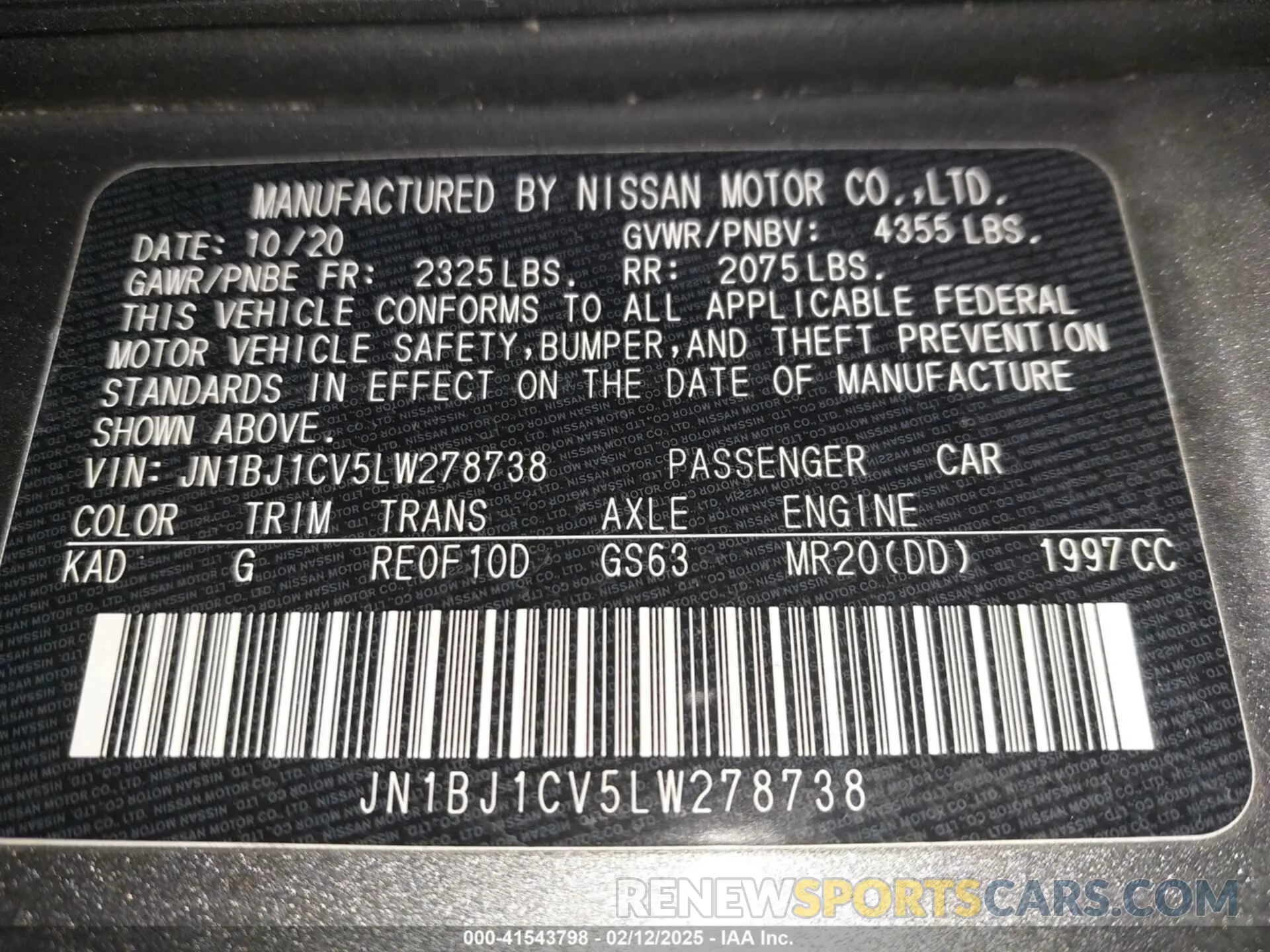 9 fotografías del automóvil dañado JN1BJ1CV5LW278738 NISSAN ROGUE SPORT 2020