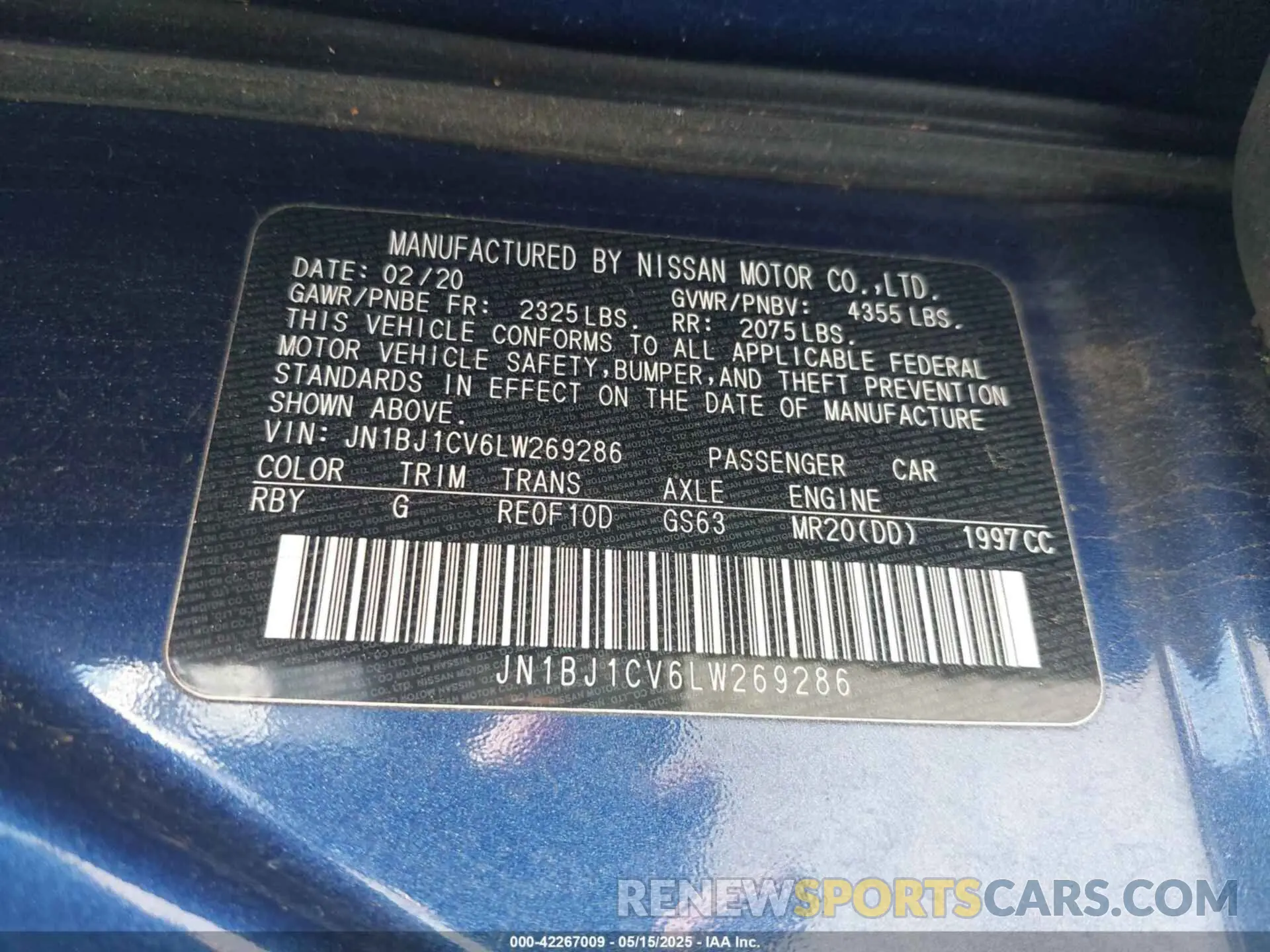 9 fotografías del automóvil dañado JN1BJ1CV6LW269286 NISSAN ROGUE SPORT 2020