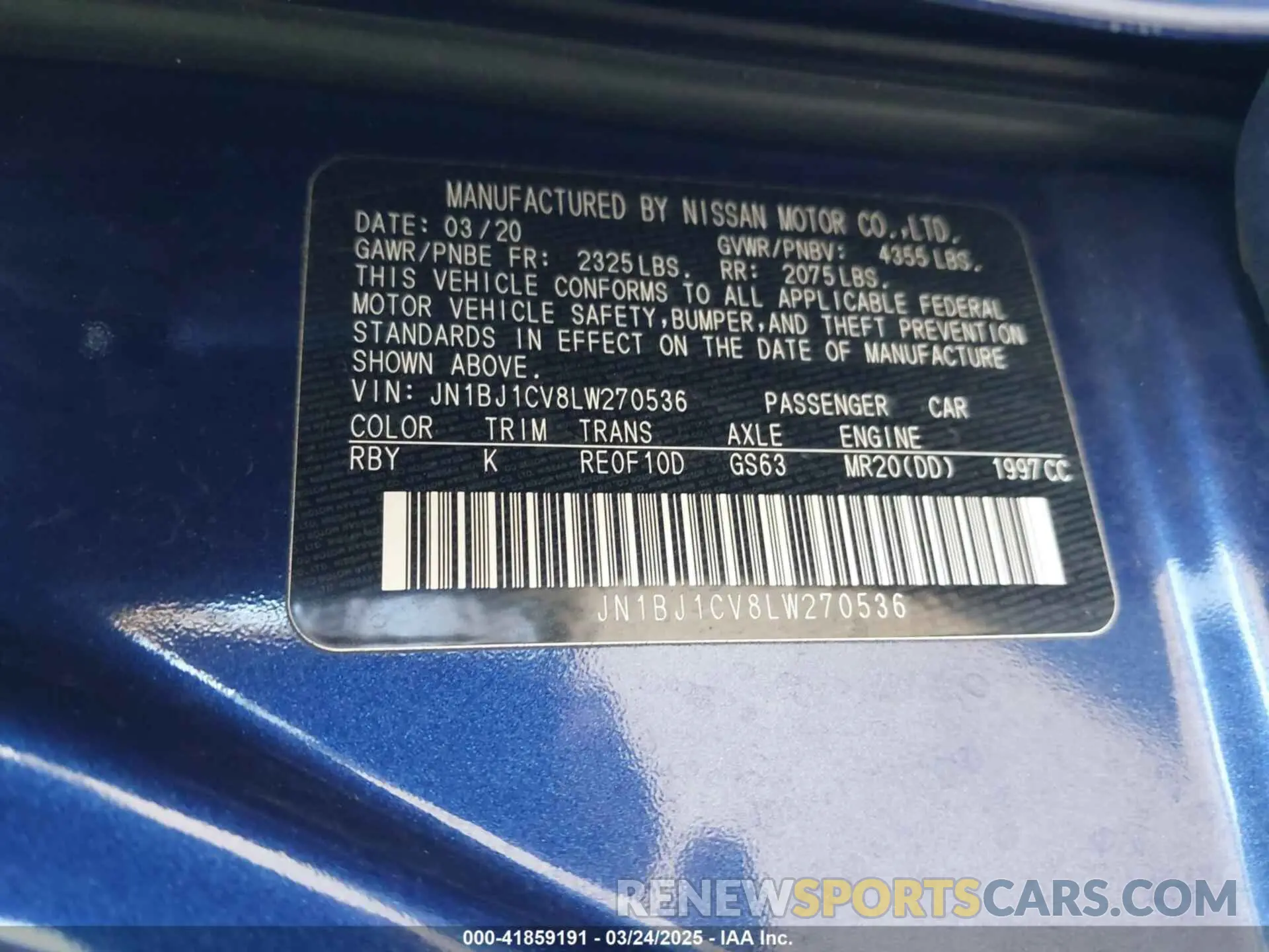 9 fotografías del automóvil dañado JN1BJ1CV8LW270536 NISSAN ROGUE SPORT 2020