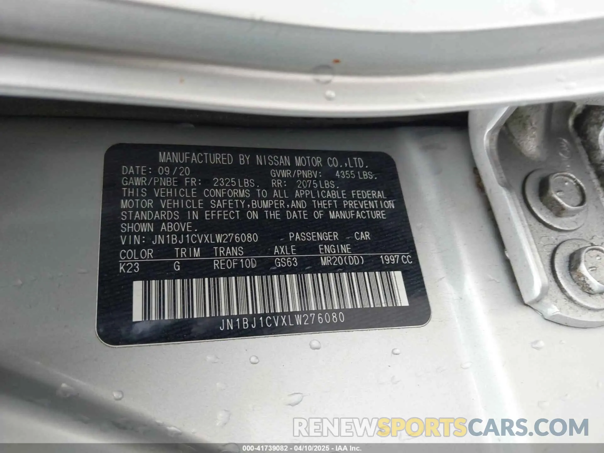 9 fotografías del automóvil dañado JN1BJ1CVXLW276080 NISSAN ROGUE SPORT 2020