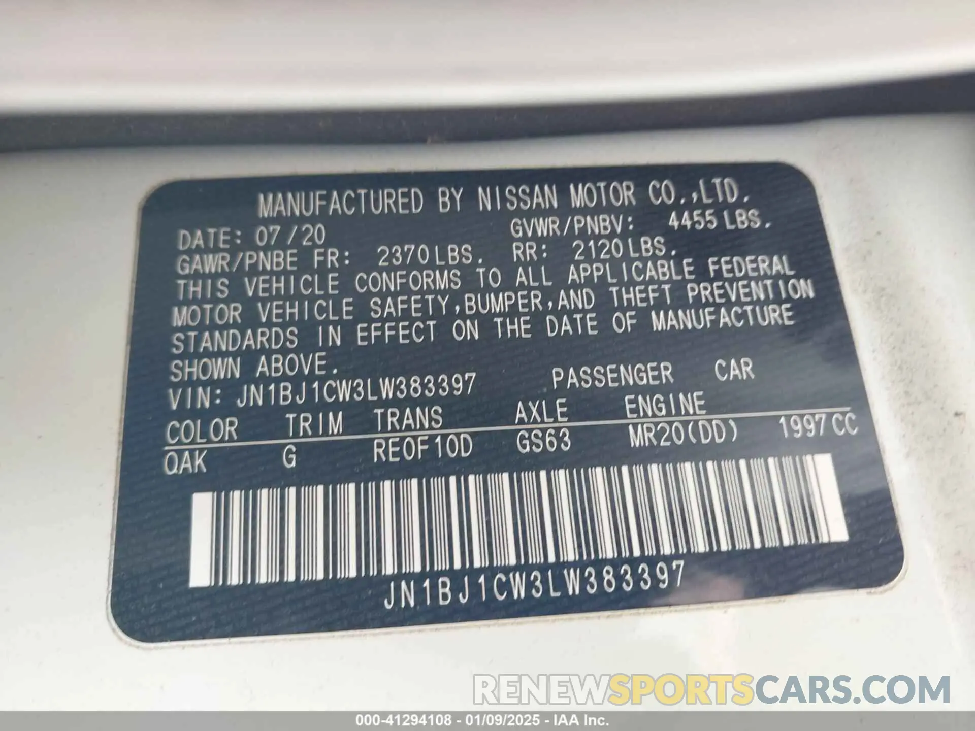 9 fotografías del automóvil dañado JN1BJ1CW3LW383397 NISSAN ROGUE SPORT 2020