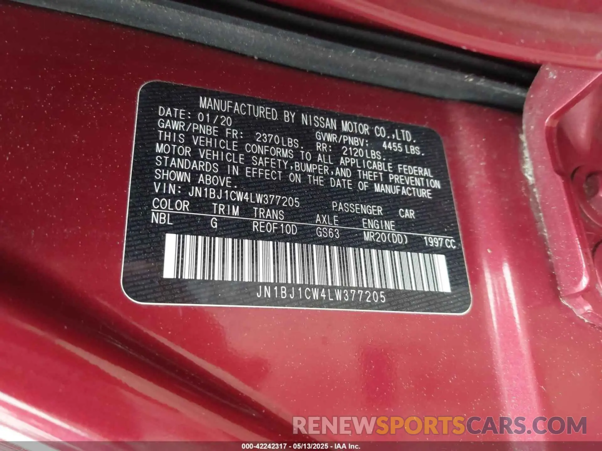 9 fotografías del automóvil dañado JN1BJ1CW4LW377205 NISSAN ROGUE SPORT 2020