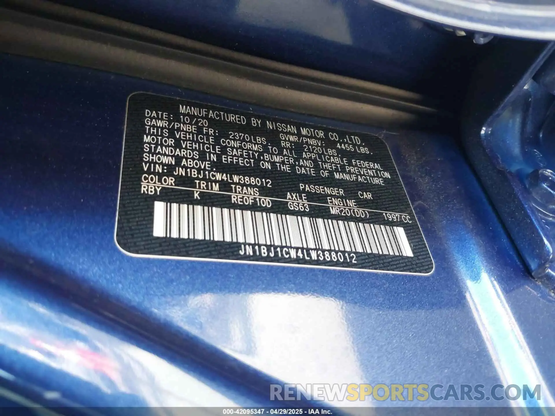 9 fotografías del automóvil dañado JN1BJ1CW4LW388012 NISSAN ROGUE SPORT 2020