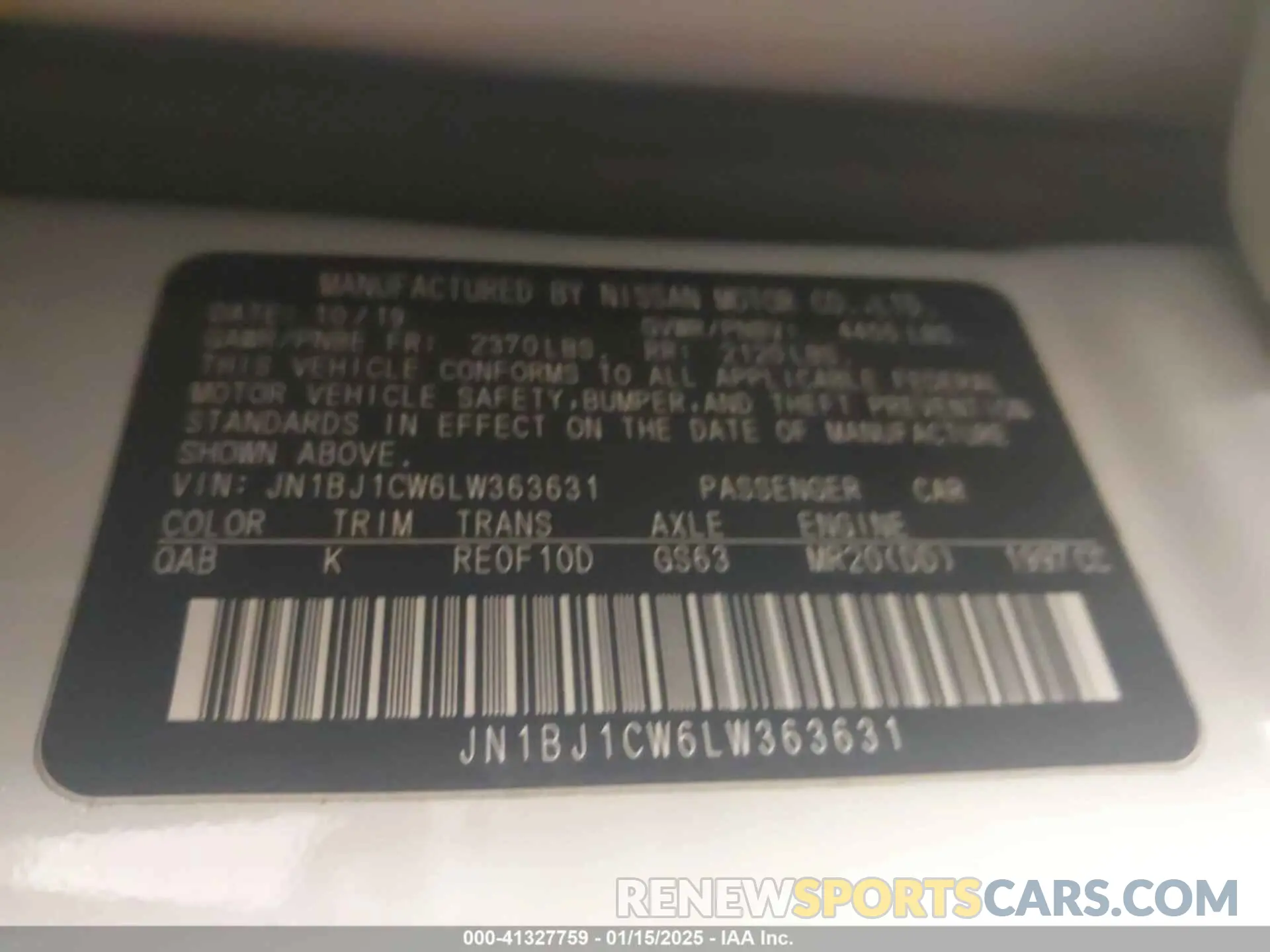9 fotografías del automóvil dañado JN1BJ1CW6LW363631 NISSAN ROGUE SPORT 2020