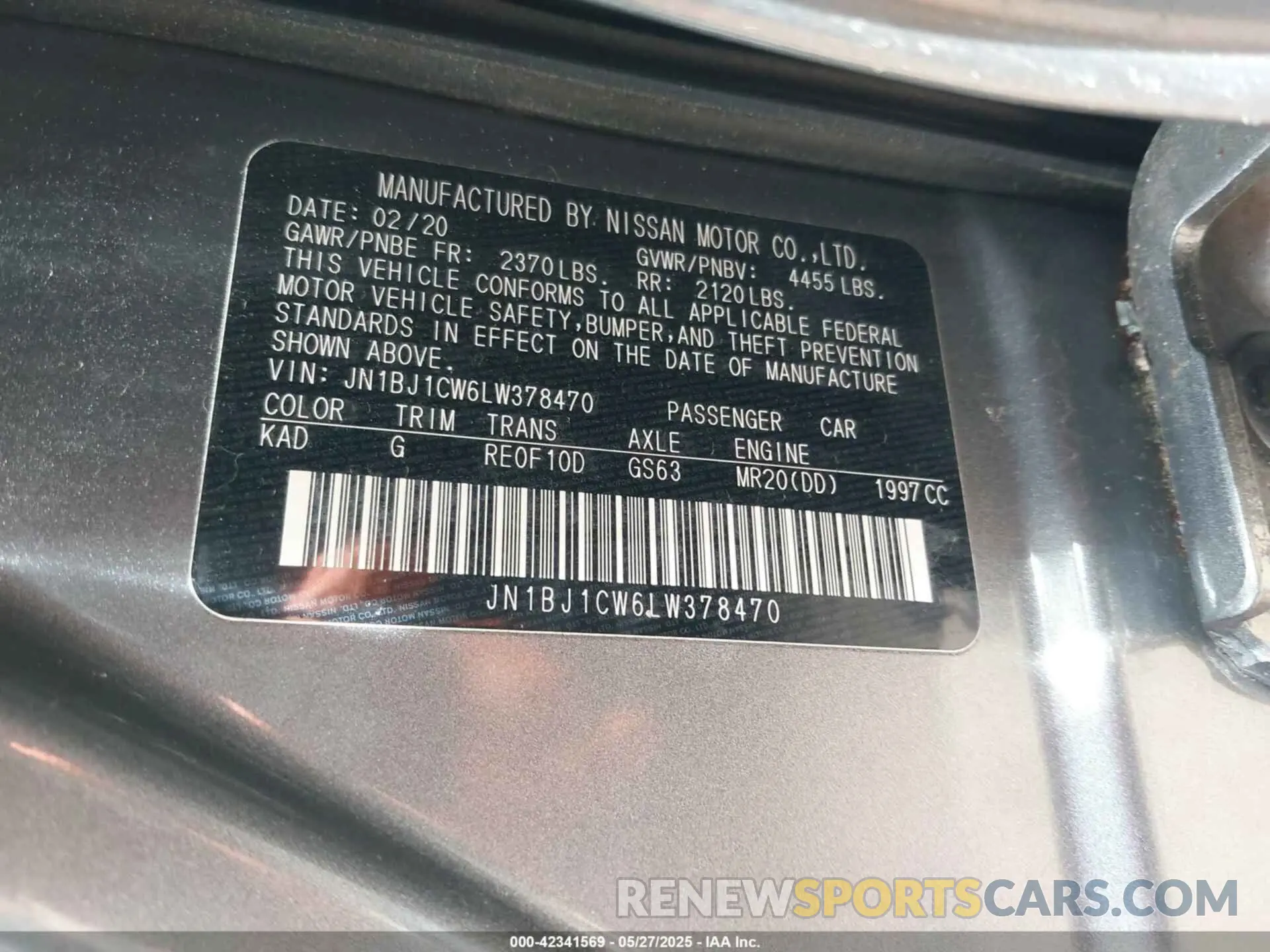 9 fotografías del automóvil dañado JN1BJ1CW6LW378470 NISSAN ROGUE SPORT 2020