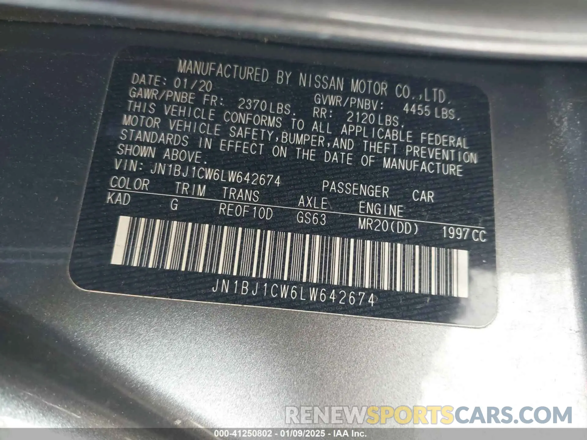 9 fotografías del automóvil dañado JN1BJ1CW6LW642674 NISSAN ROGUE SPORT 2020