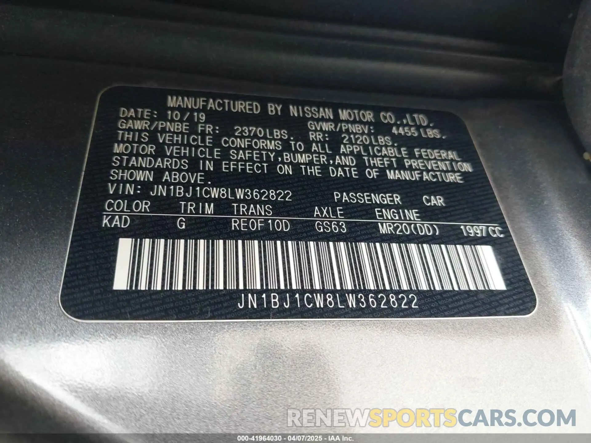 9 fotografías del automóvil dañado JN1BJ1CW8LW362822 NISSAN ROGUE SPORT 2020