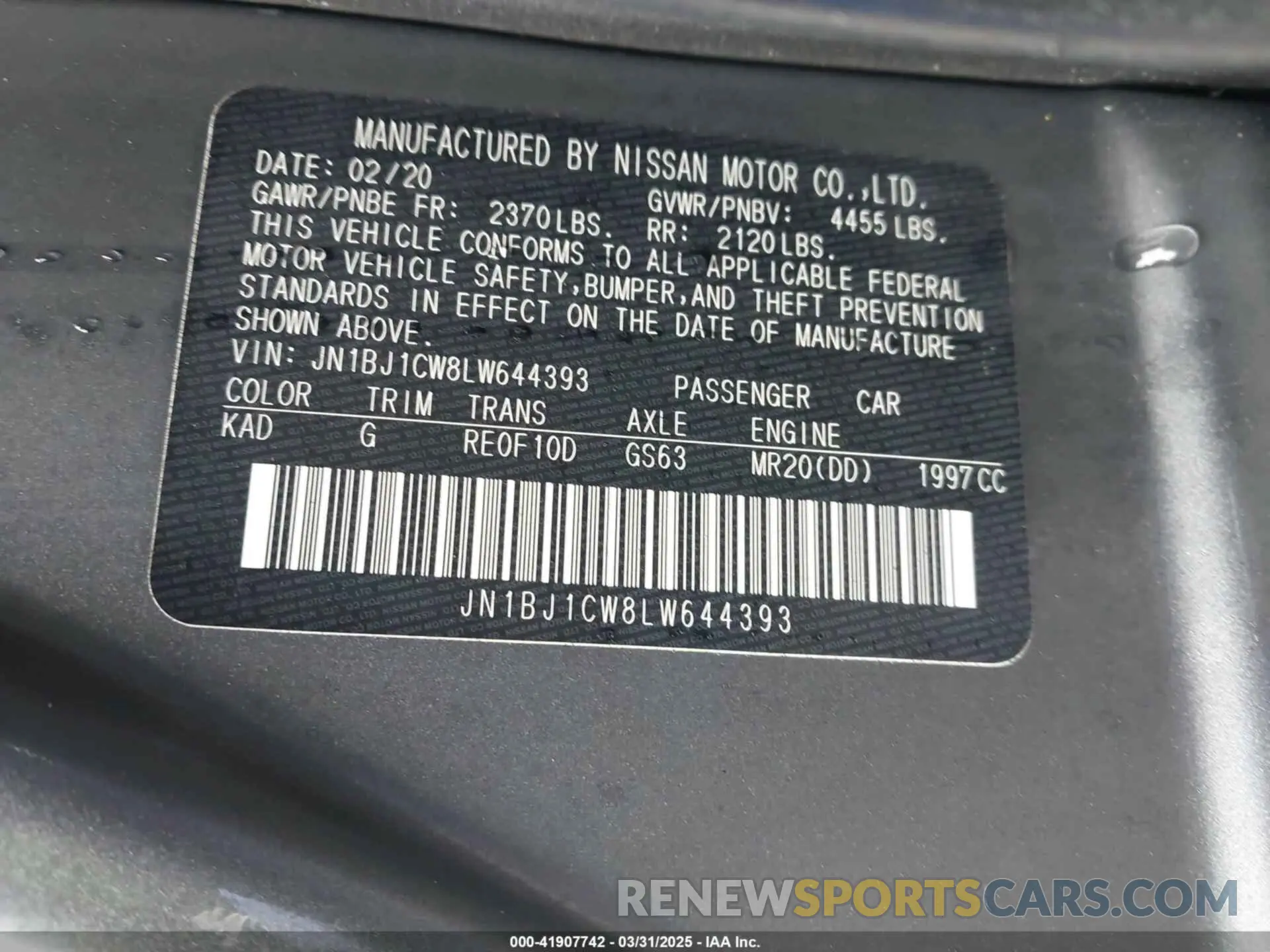 9 fotografías del automóvil dañado JN1BJ1CW8LW644393 NISSAN ROGUE SPORT 2020