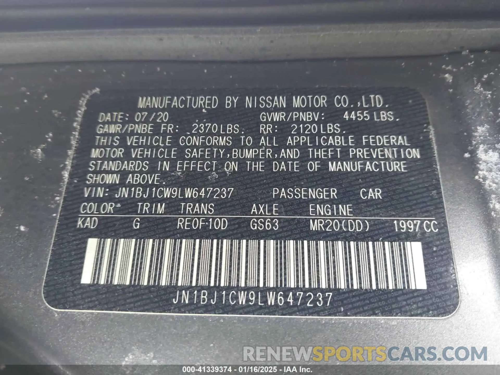 9 fotografías del automóvil dañado JN1BJ1CW9LW647237 NISSAN ROGUE SPORT 2020