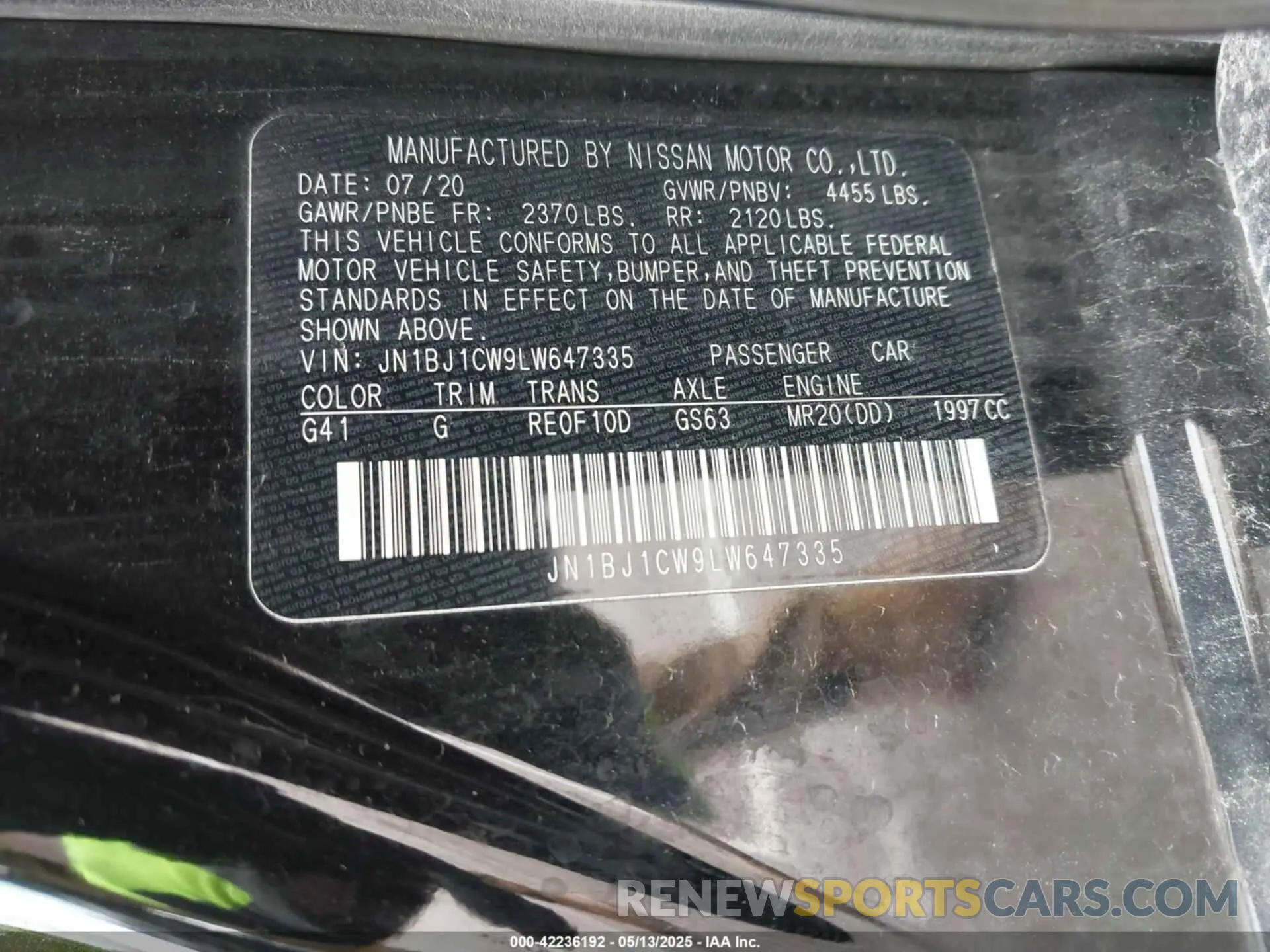 9 fotografías del automóvil dañado JN1BJ1CW9LW647335 NISSAN ROGUE SPORT 2020