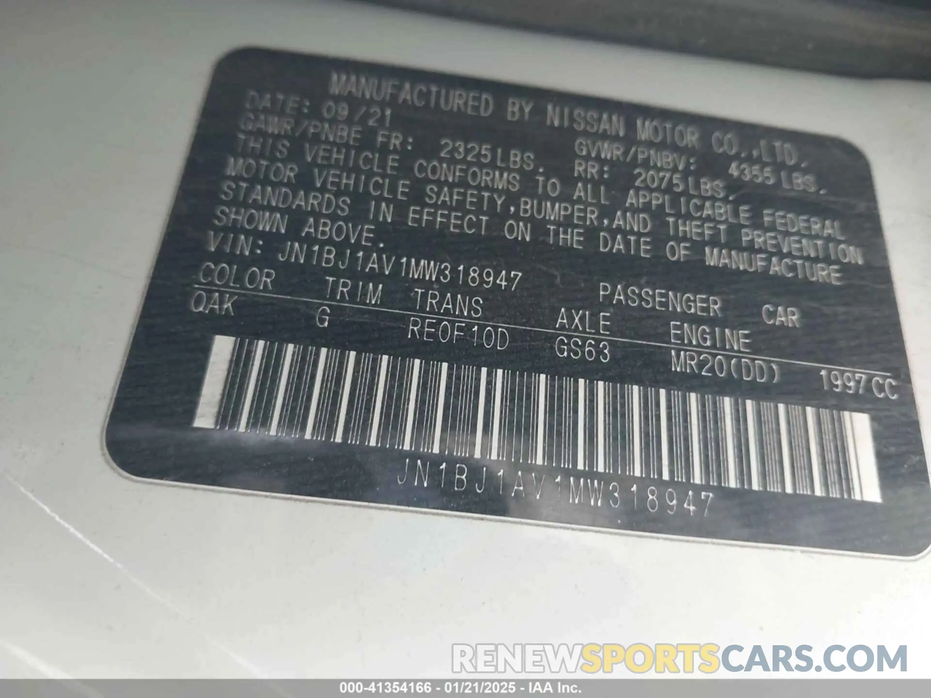 9 fotografías del automóvil dañado JN1BJ1AV1MW318947 NISSAN ROGUE SPORT 2021
