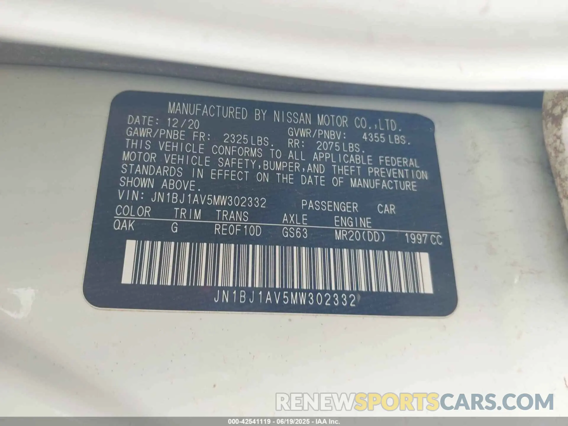 9 fotografías del automóvil dañado JN1BJ1AV5MW302332 NISSAN ROGUE SPORT 2021