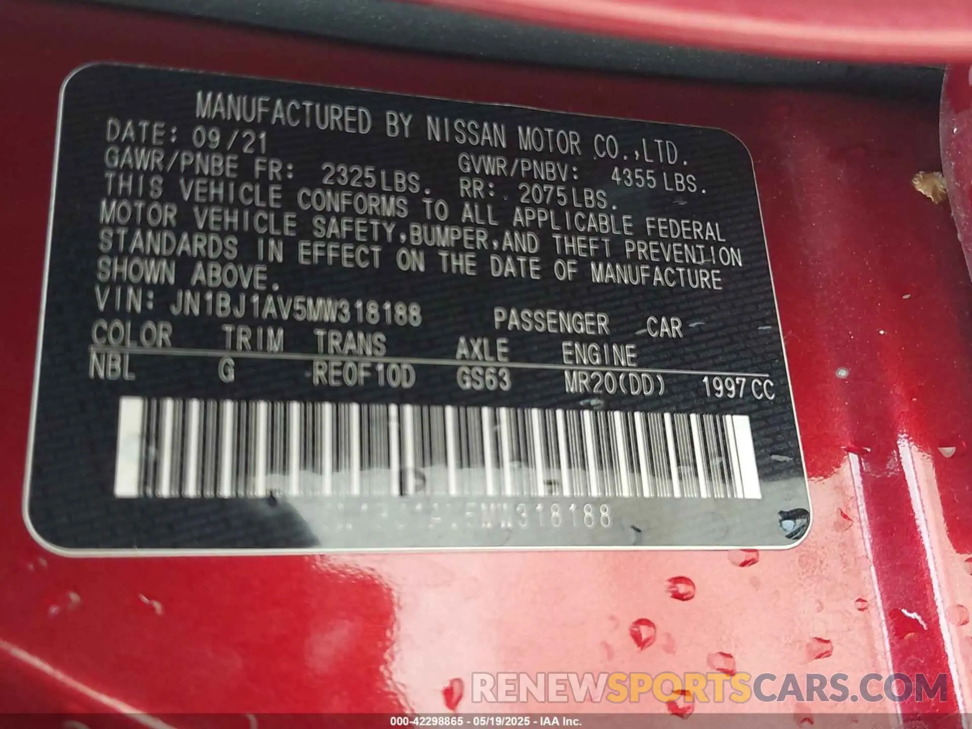 9 fotografías del automóvil dañado JN1BJ1AV5MW318188 NISSAN ROGUE SPORT 2021