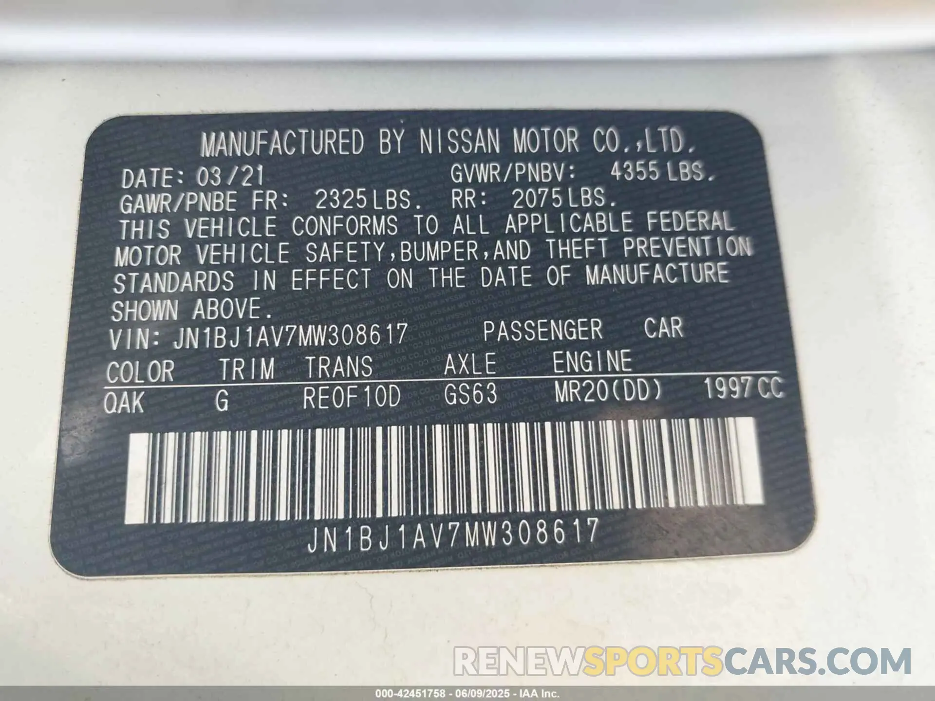 9 fotografías del automóvil dañado JN1BJ1AV7MW308617 NISSAN ROGUE SPORT 2021