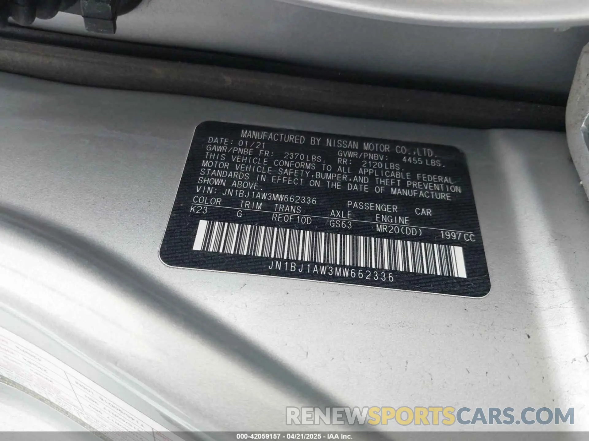 9 fotografías del automóvil dañado JN1BJ1AW3MW662336 NISSAN ROGUE SPORT 2021