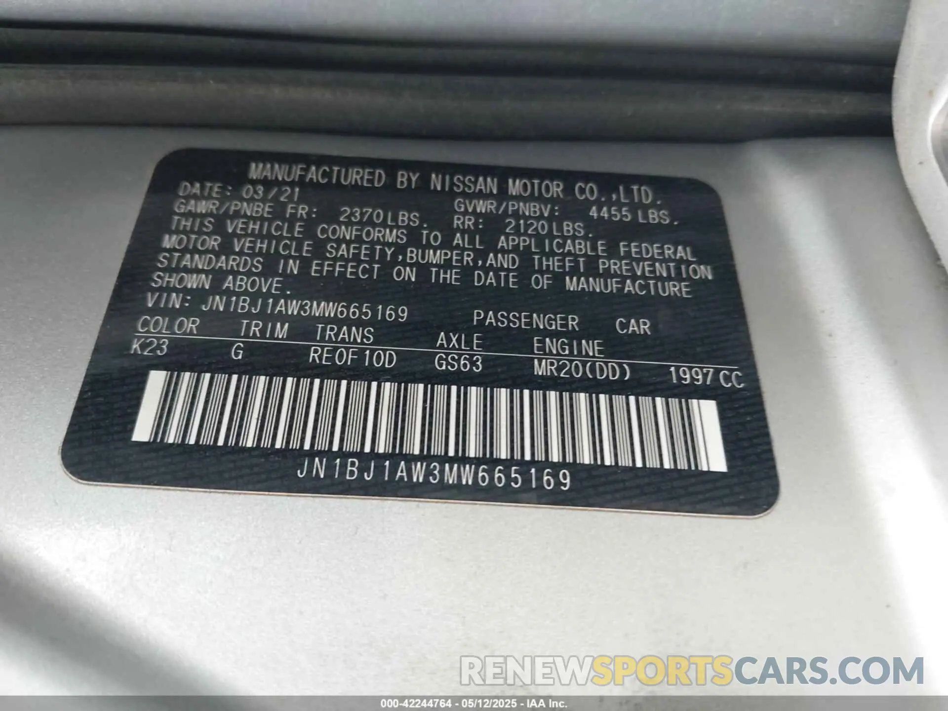 9 fotografías del automóvil dañado JN1BJ1AW3MW665169 NISSAN ROGUE SPORT 2021