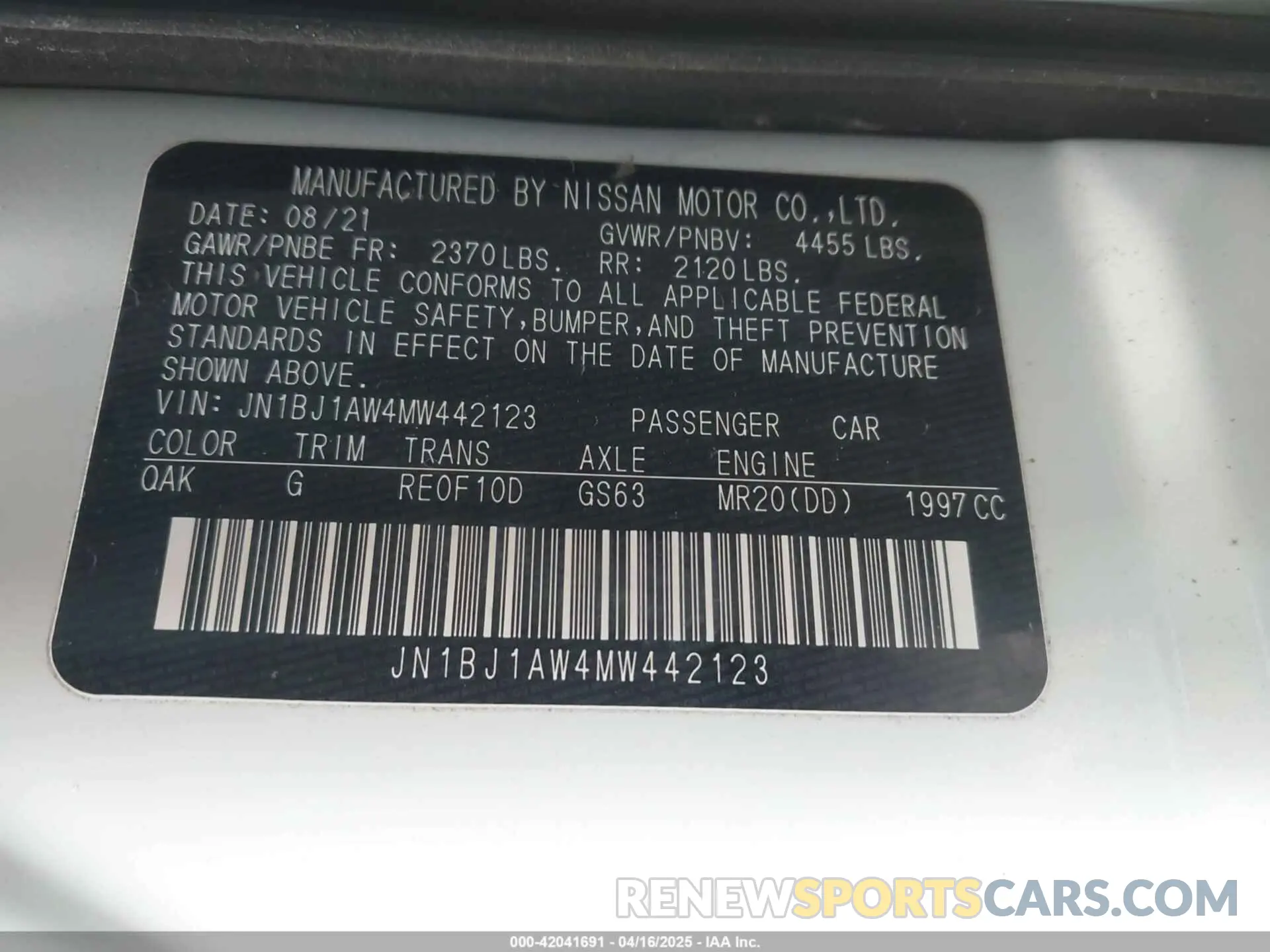 9 fotografías del automóvil dañado JN1BJ1AW4MW442123 NISSAN ROGUE SPORT 2021