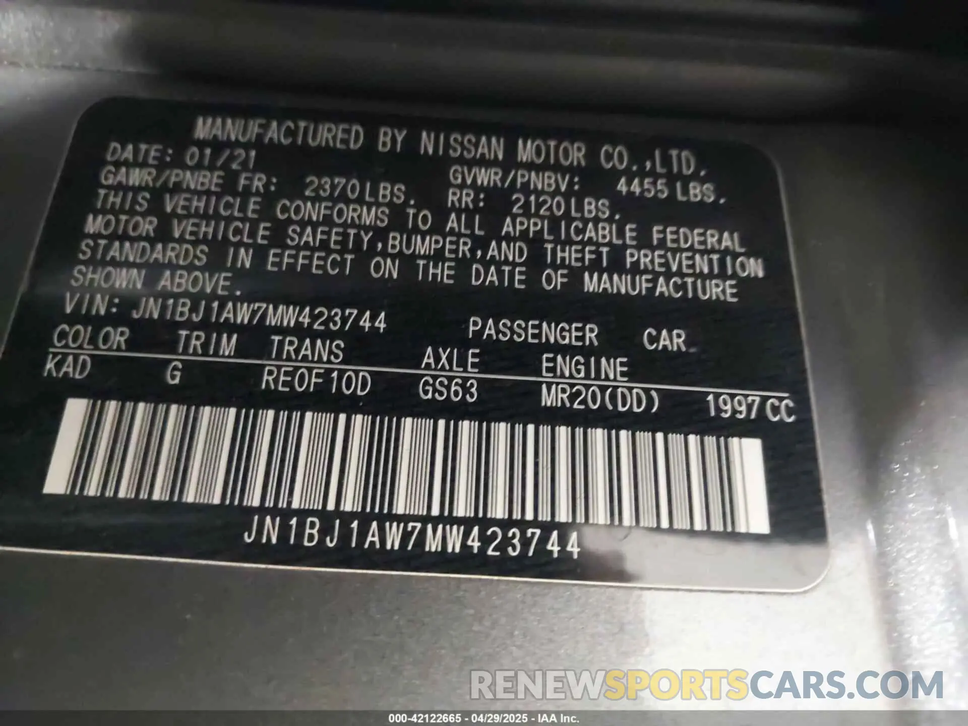9 fotografías del automóvil dañado JN1BJ1AW7MW423744 NISSAN ROGUE SPORT 2021